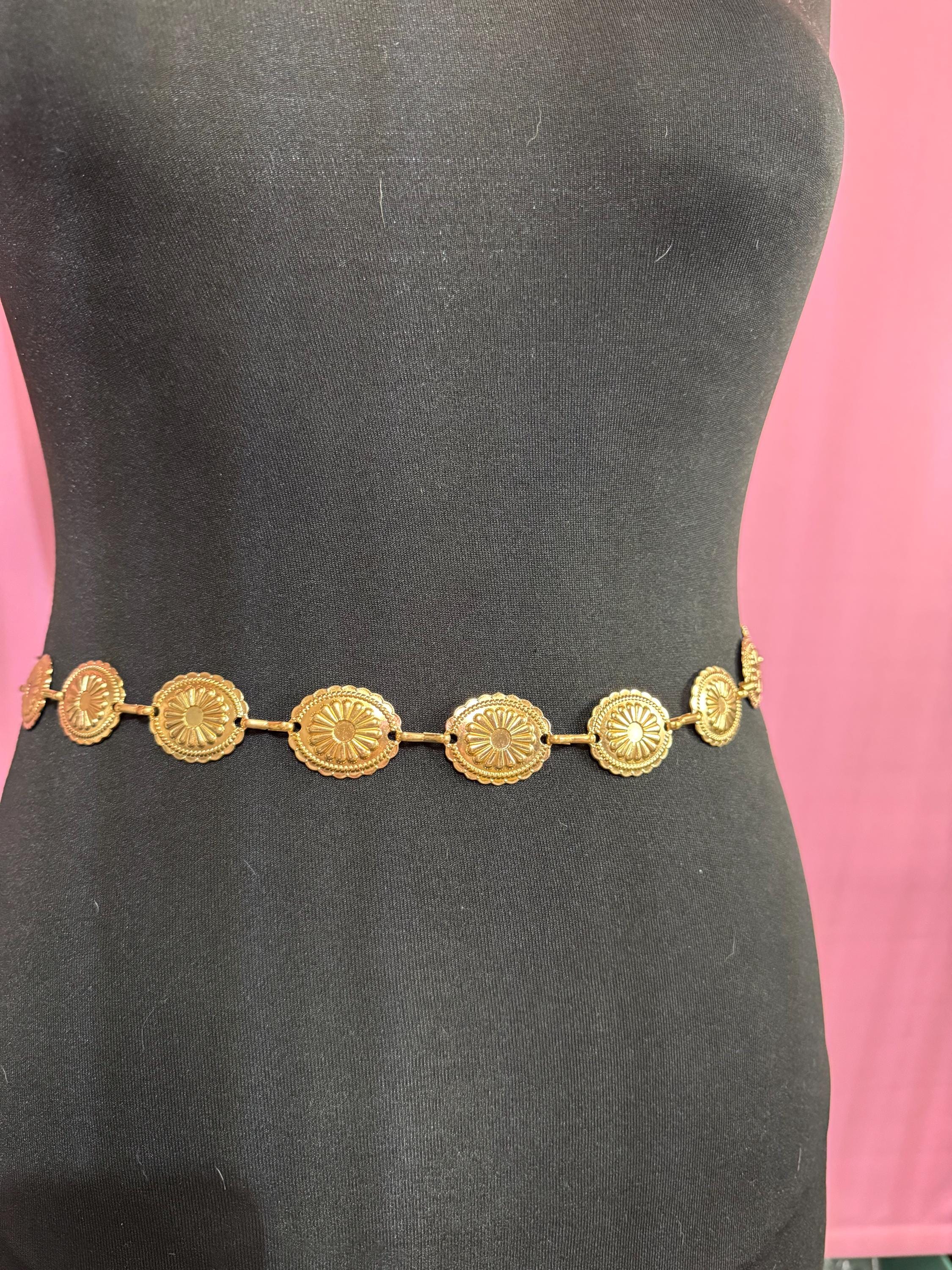 Gold panel link chain belt,  fits 70-115 cm waist vintage fashion