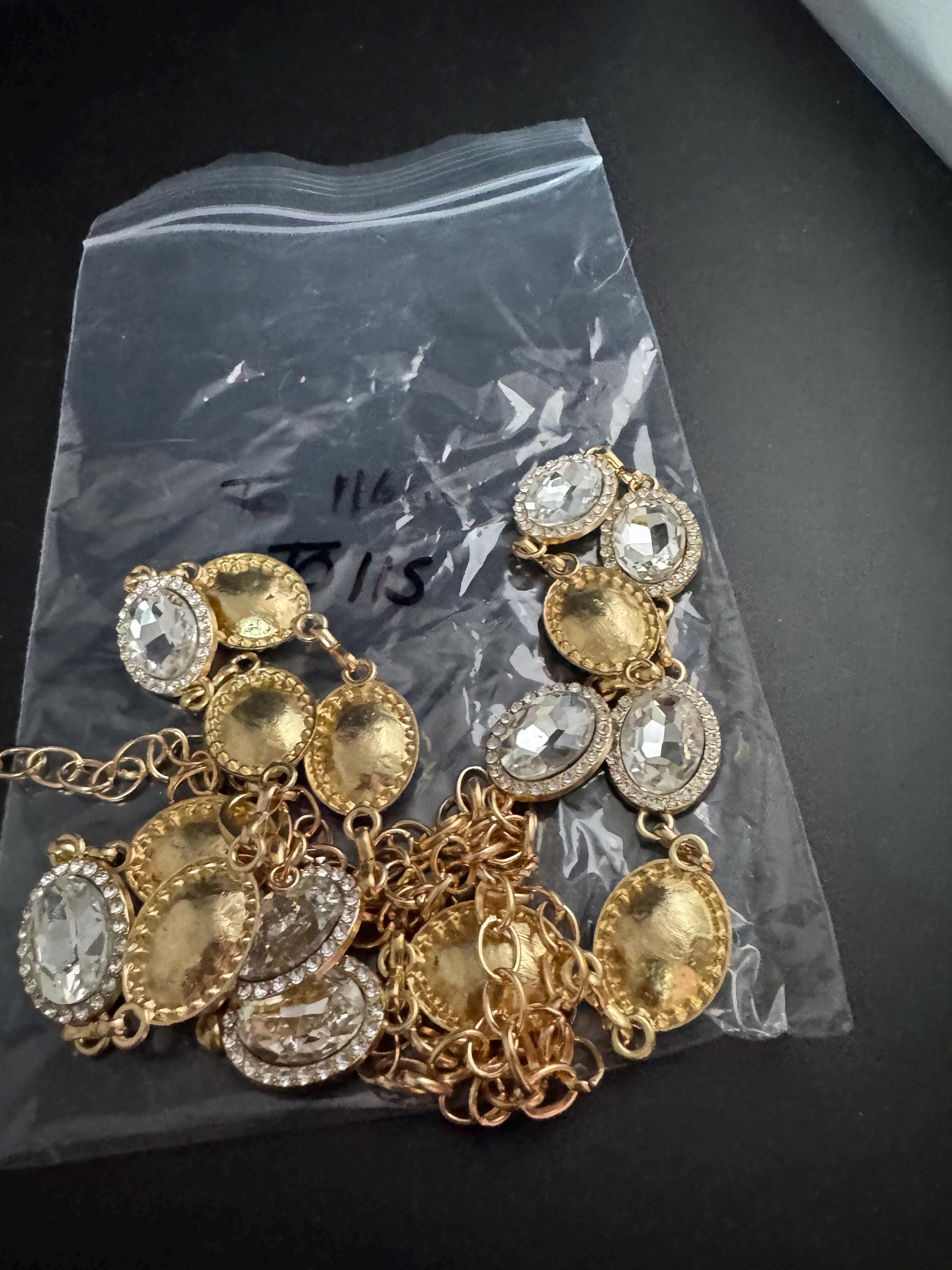 Diamante Gold panel link chain belt,  fits to 114 cm waist clear rhinestone vintage fashion