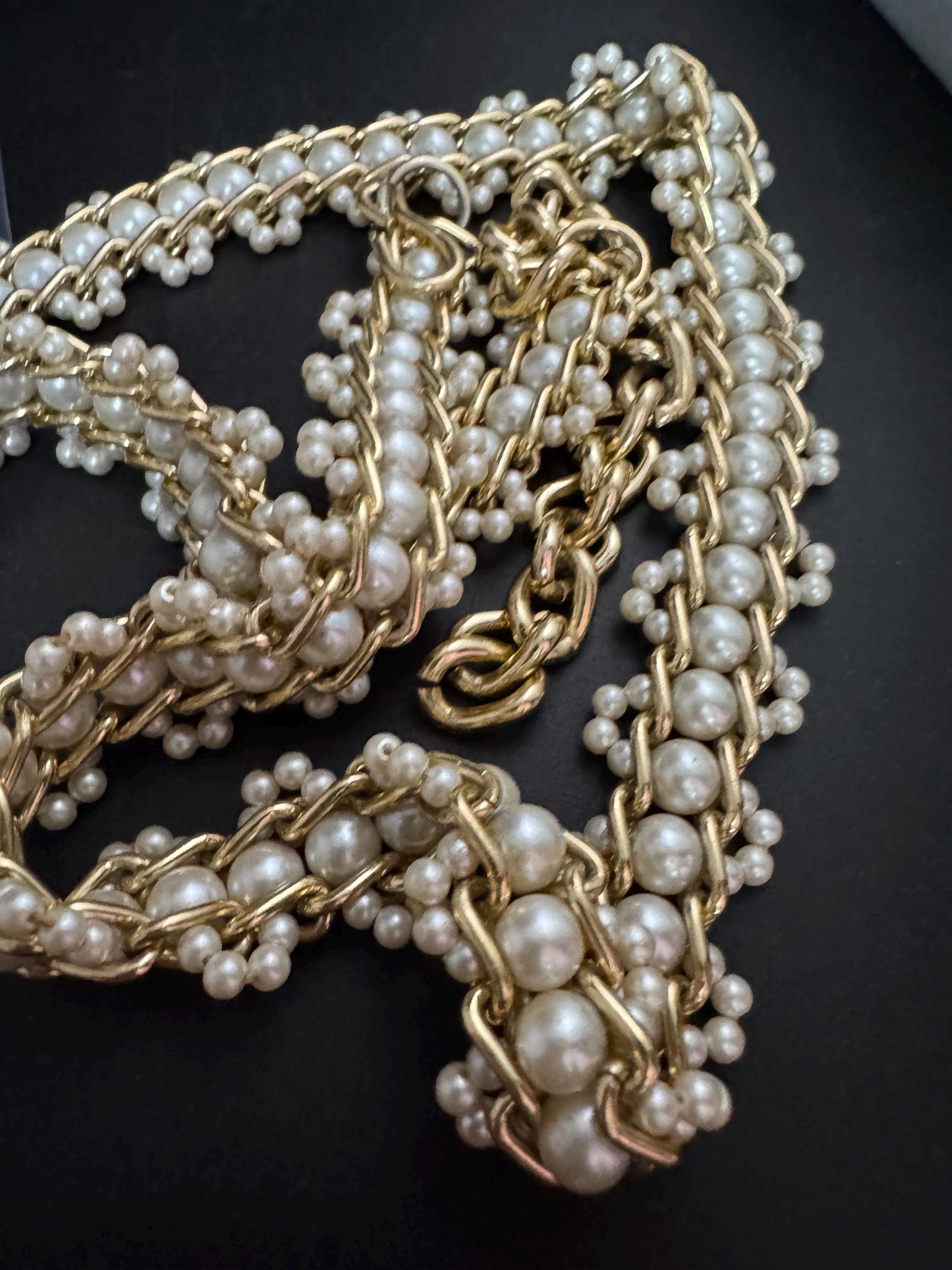 beaded Pearl chain belt, fits 77-91cm Vintage gold tone