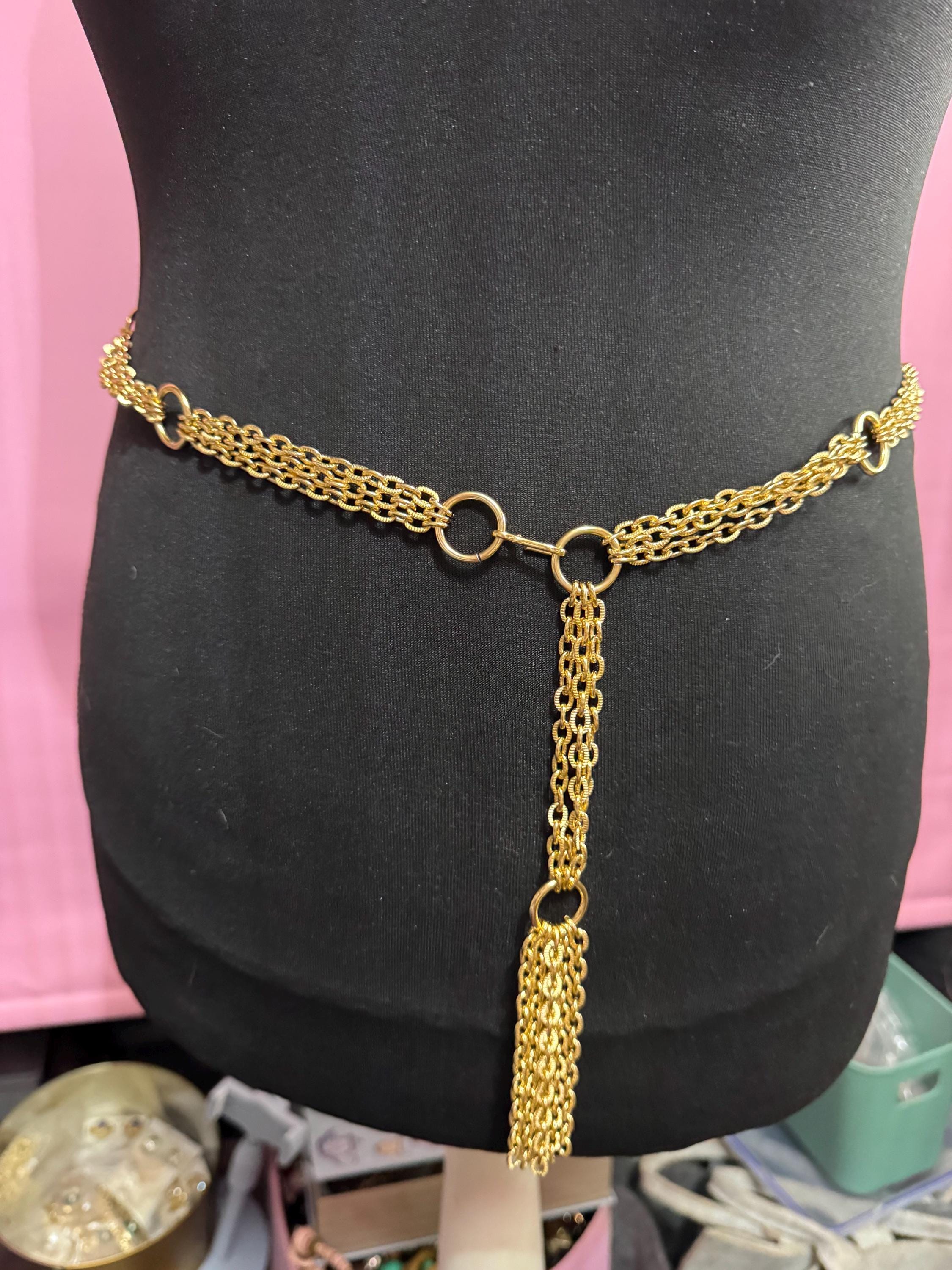 gold tassel drop chain belt, fits to 97cm chunky loops vintage fashion