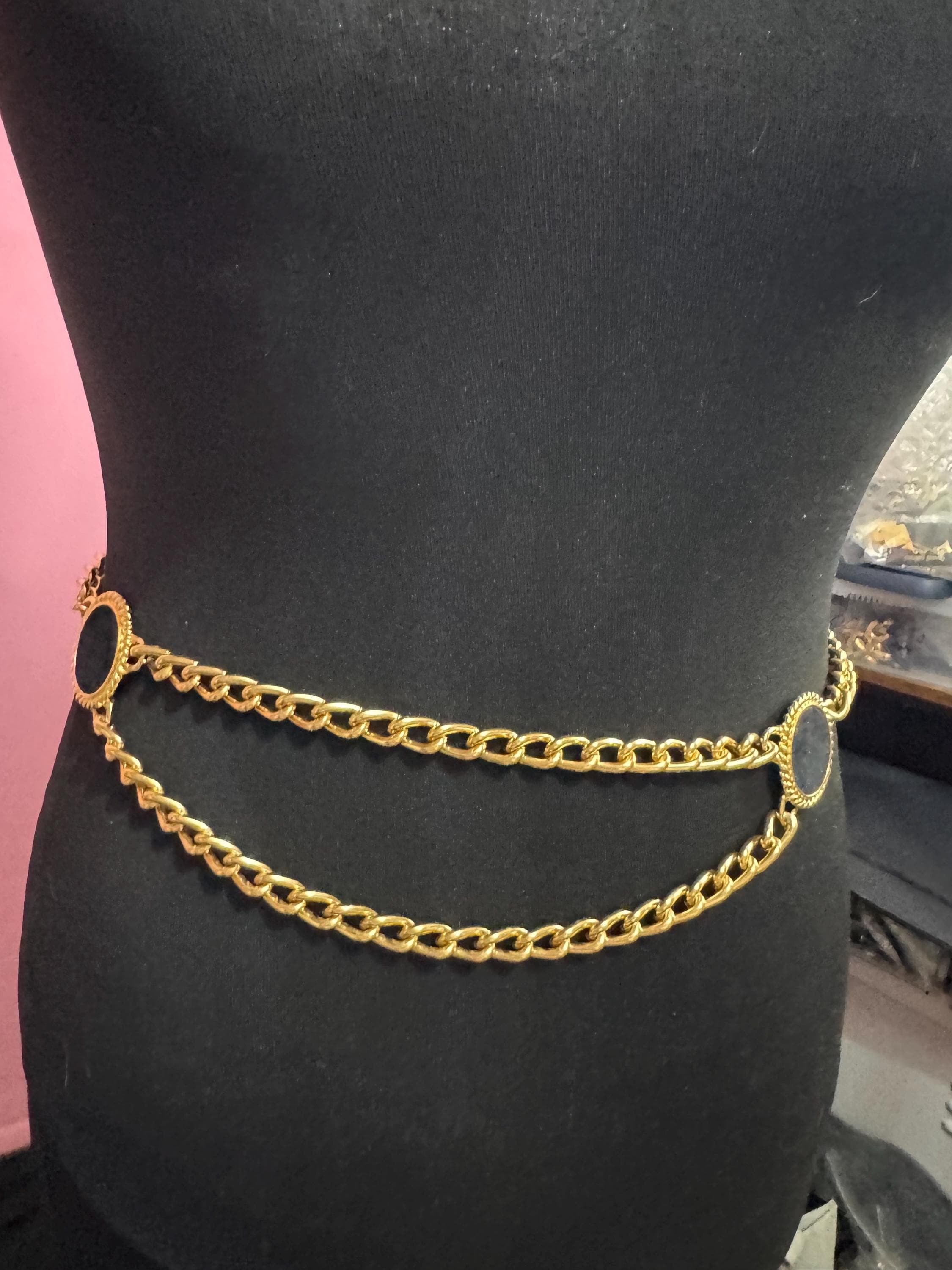 gold black layered chain belt, fits 74 to 100cm vintage fashion
