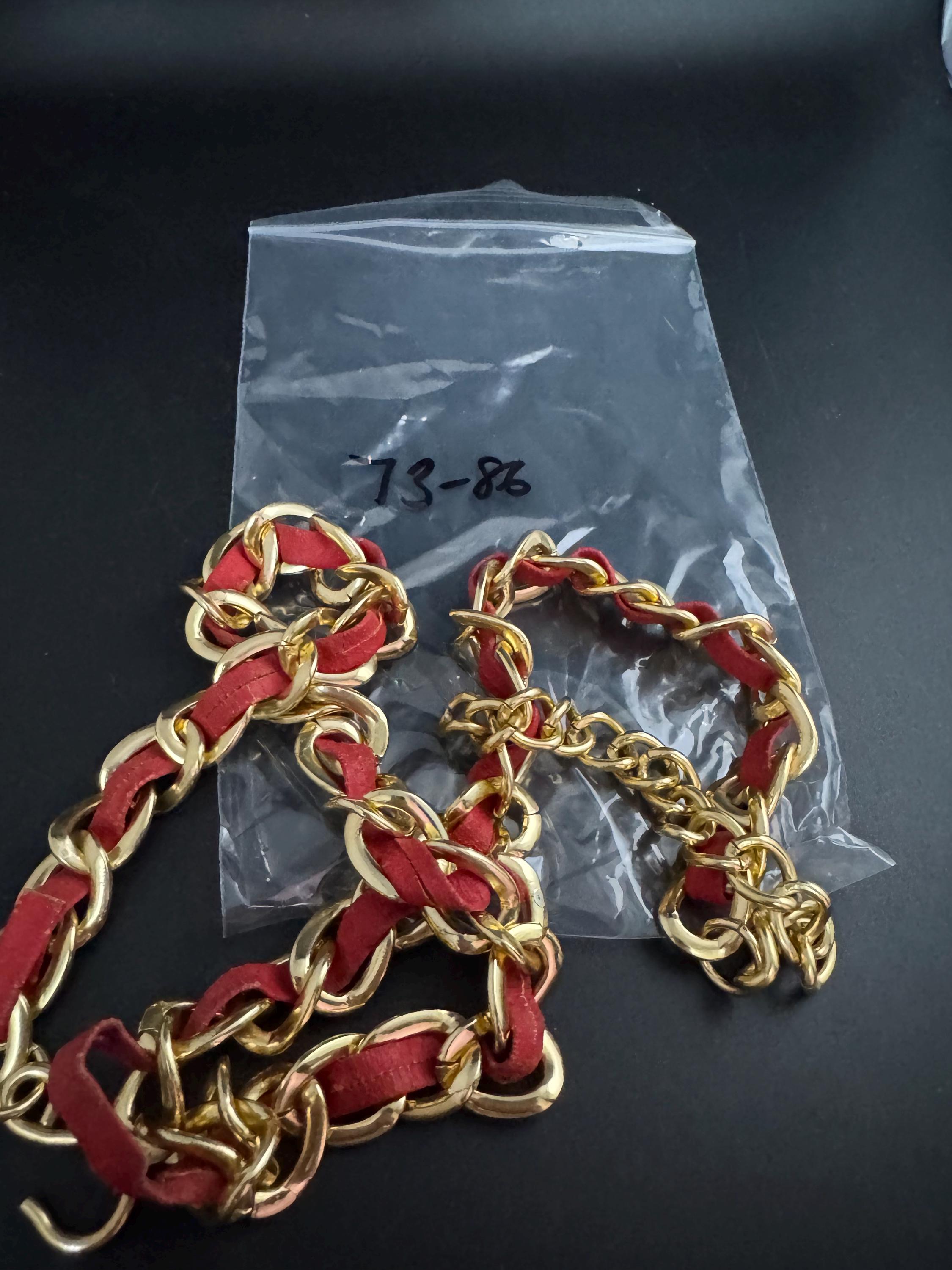 Red and gold metal chain belt,  petite fit 73 to 86cm vintage fashion