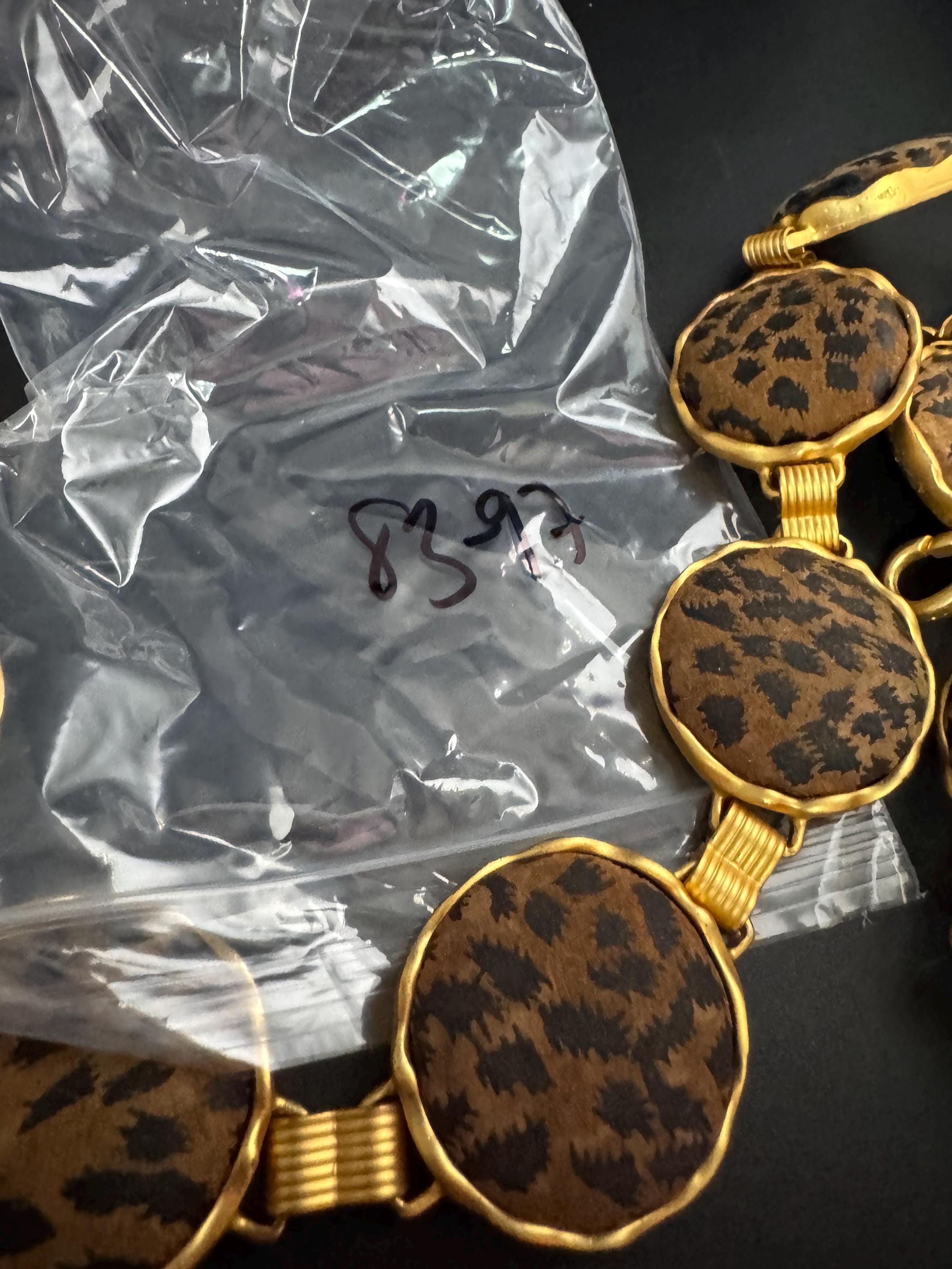 Matt gold animal print chain belt, fits 83 to 97cm chunky brown panel retro fashion