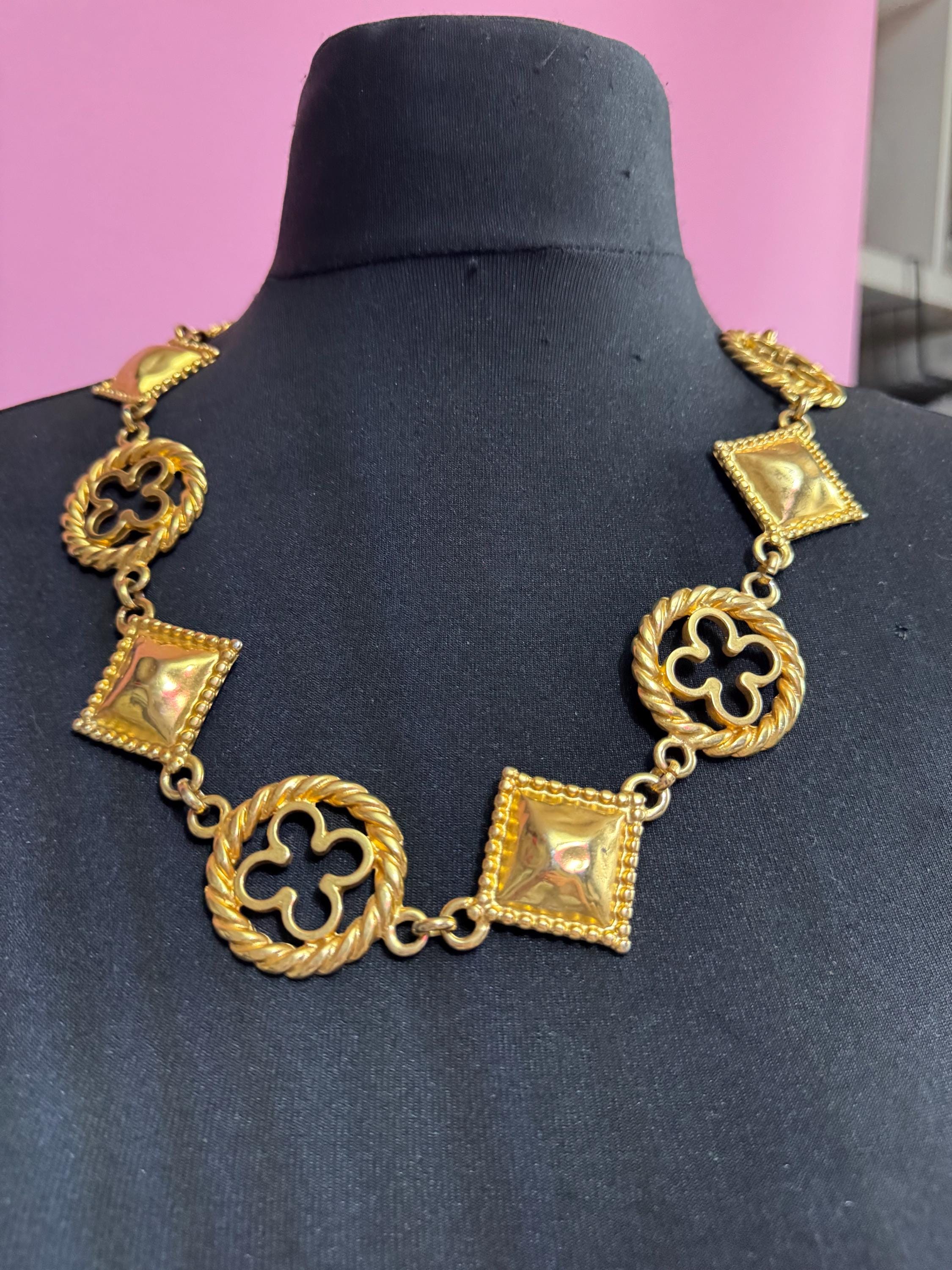 Statement gold collar necklace, 73cm petite belt ideal runway necklace