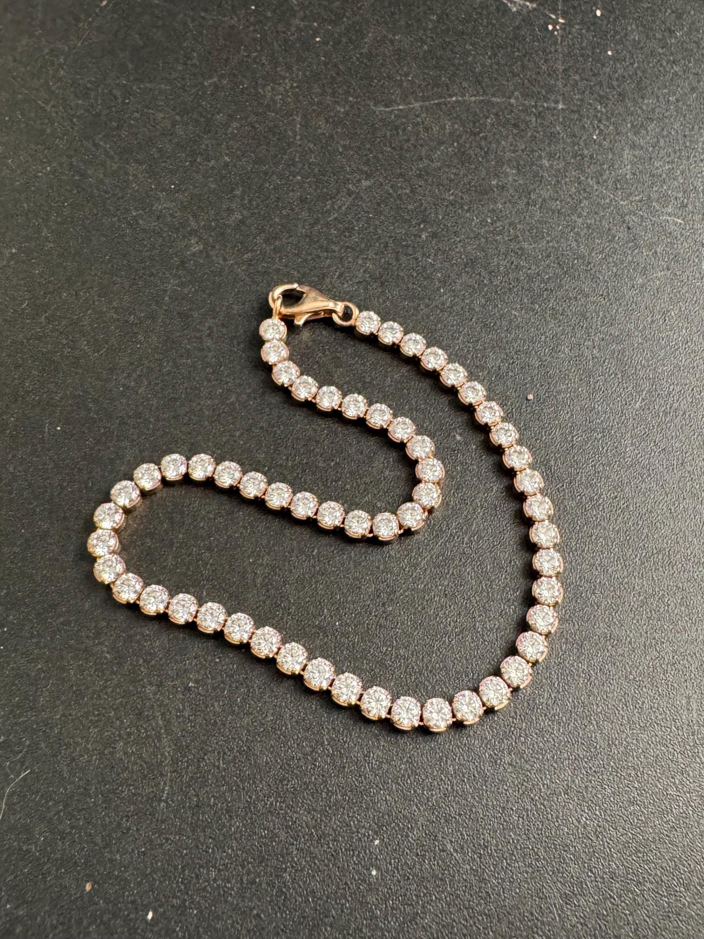 925 Rose Gold Amethyst Crystal Tennis Bracelet, Bezel Set Light Purple DQ Cz