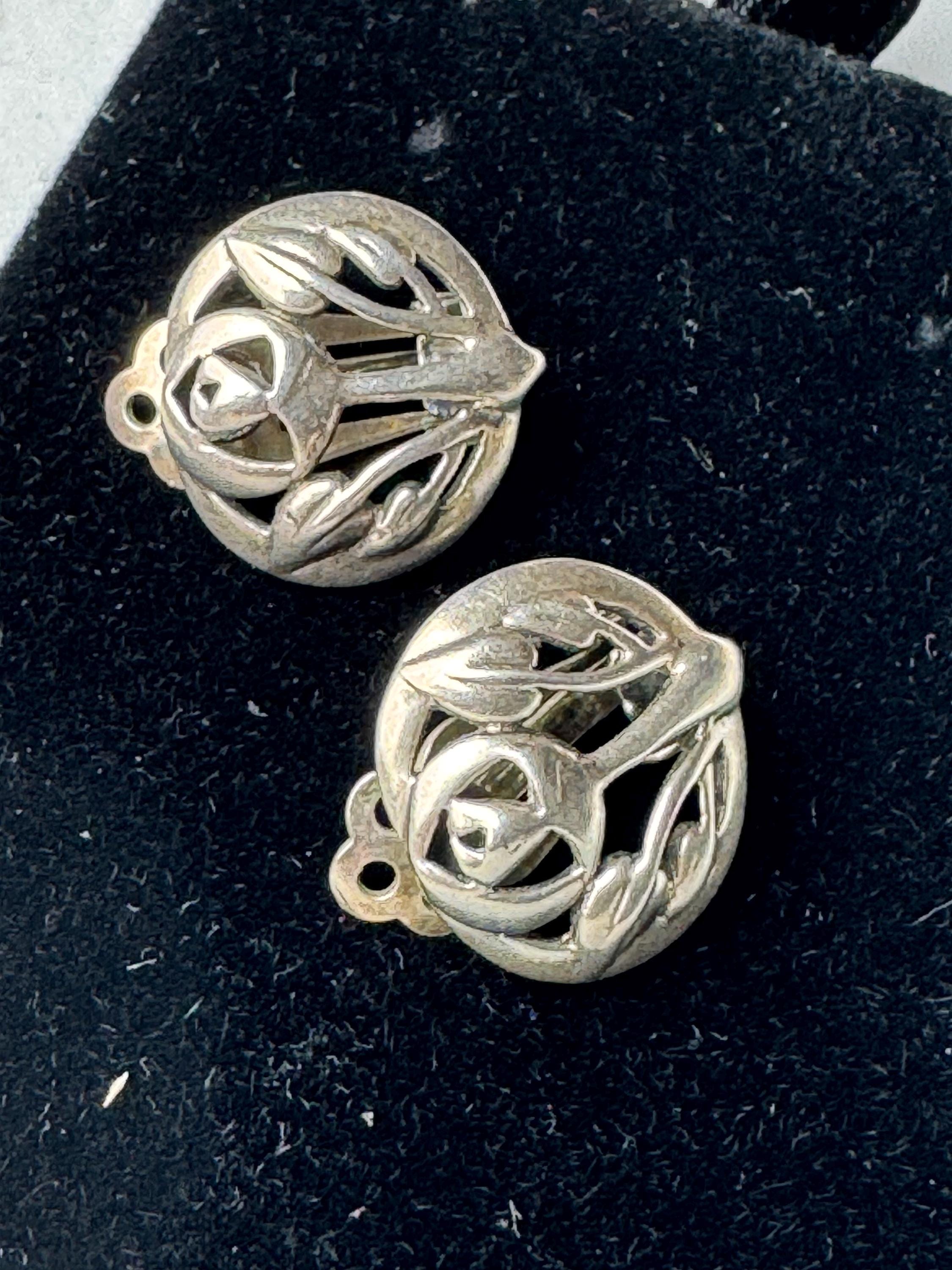 Kit heath 925 clip on earrings, 1.5cm arts and crafts style floral sterling silver