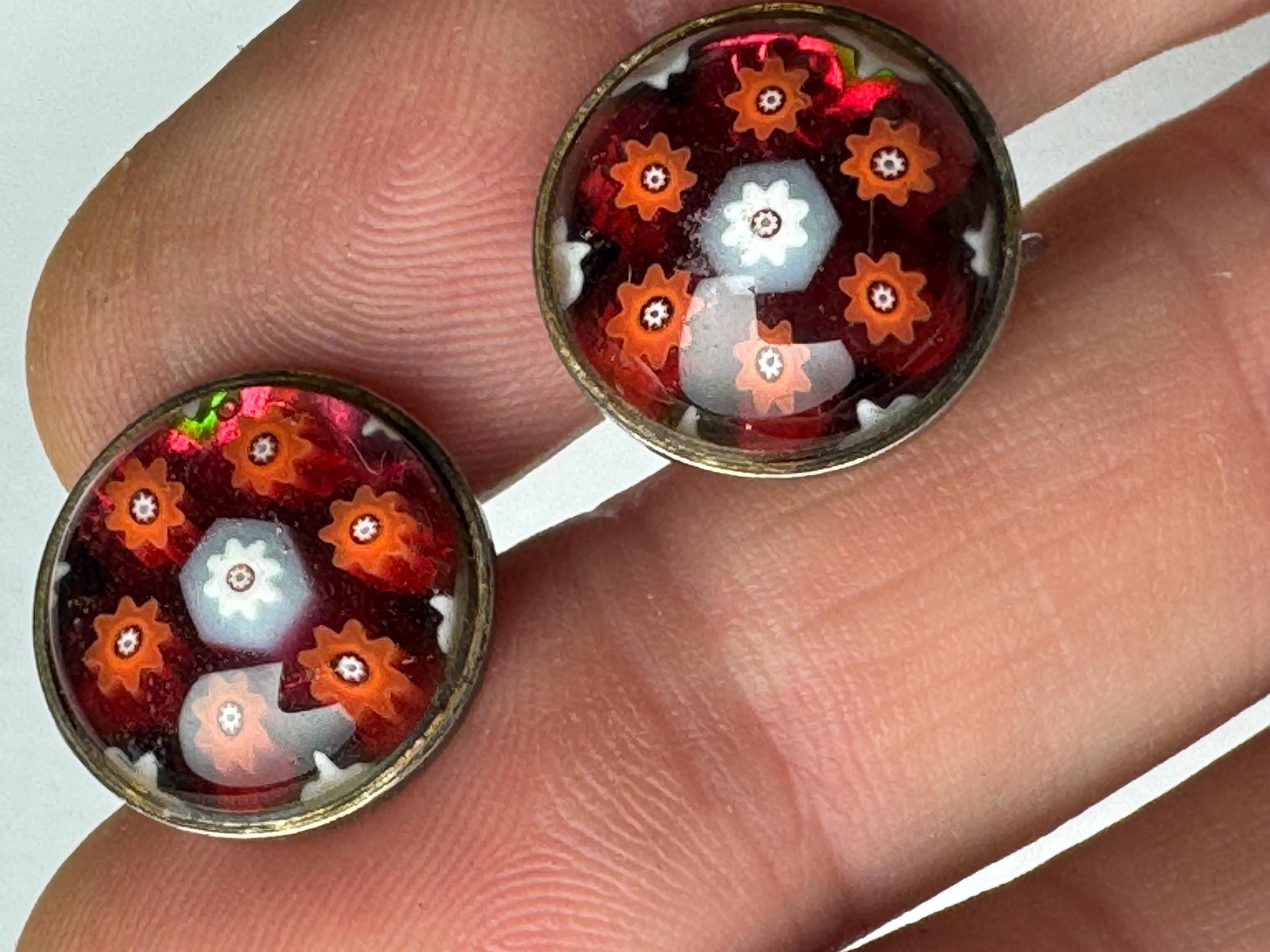 925 Murano Glass Millefiori earrings, clip on screw back earrings