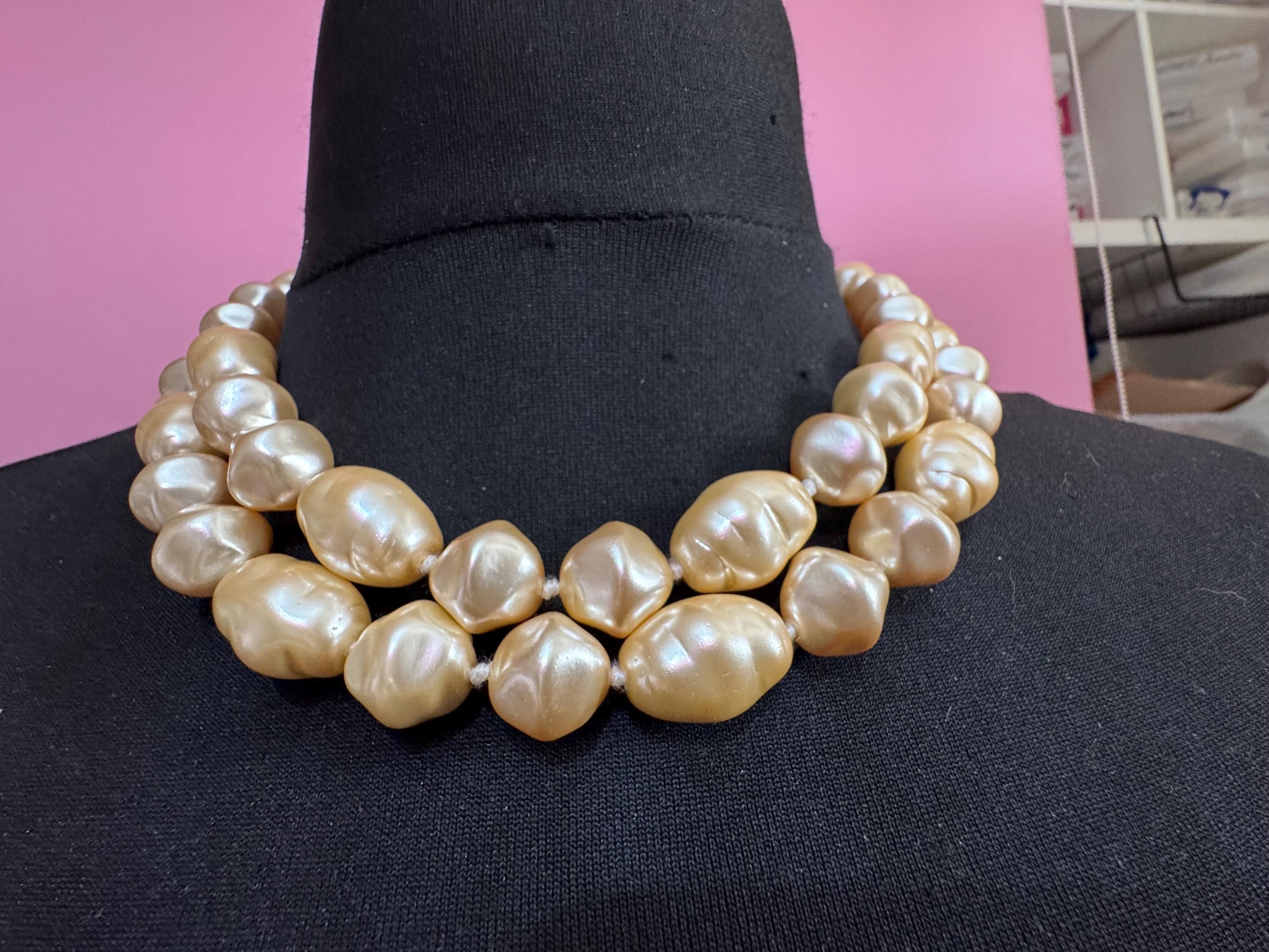 Joan Rivers long pearl necklace , faux glass beaded 102cm signed