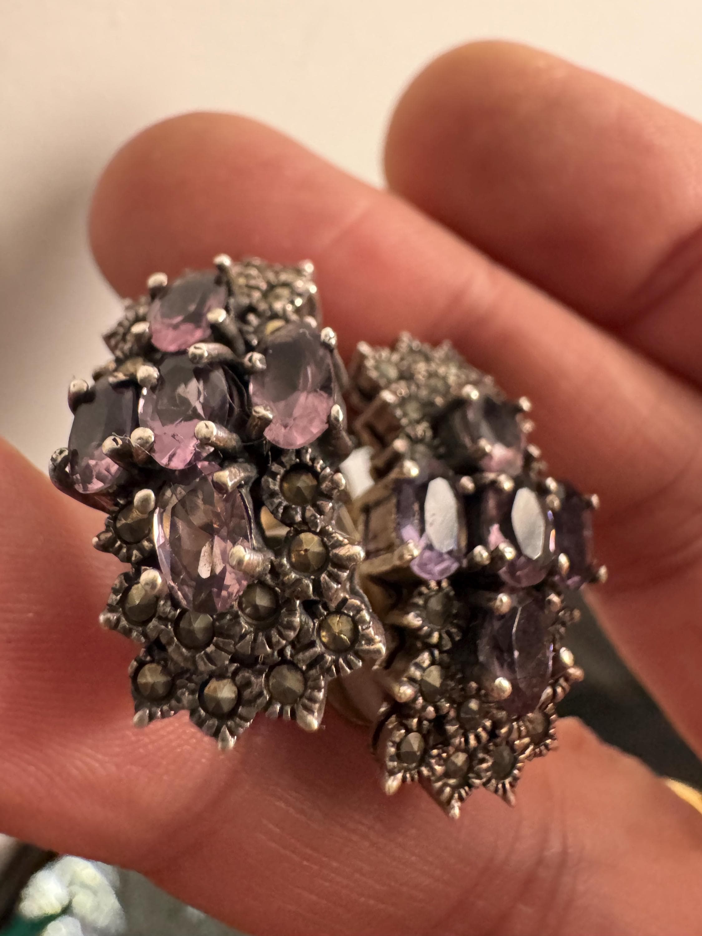 925 amethyst clip on earrings, sterling silver weighty clips 17 grams