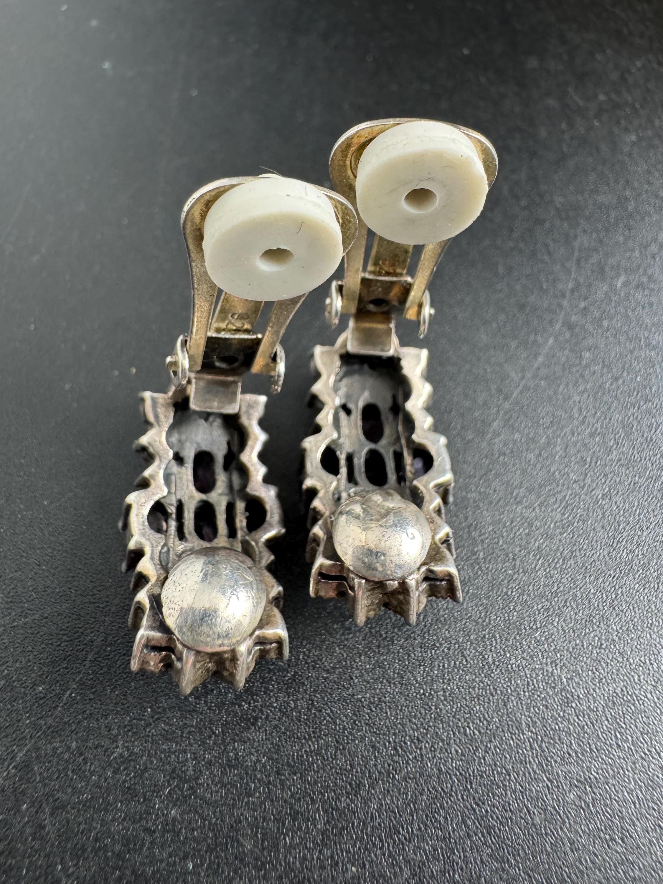 925 amethyst clip on earrings, sterling silver weighty clips 17 grams