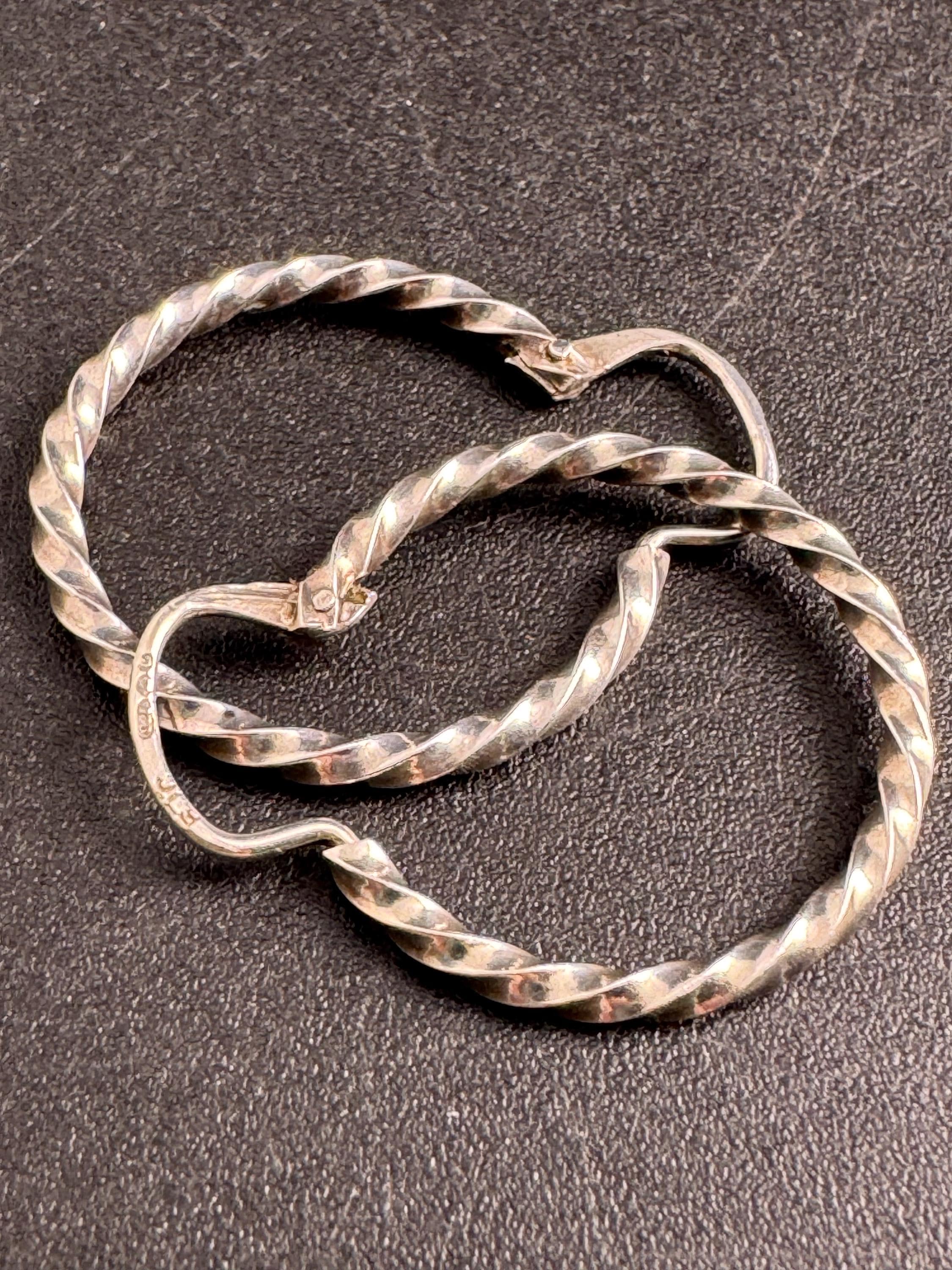 925 twisted silver hoop earrings,   pierced ears 2.3 grams 2.5cm