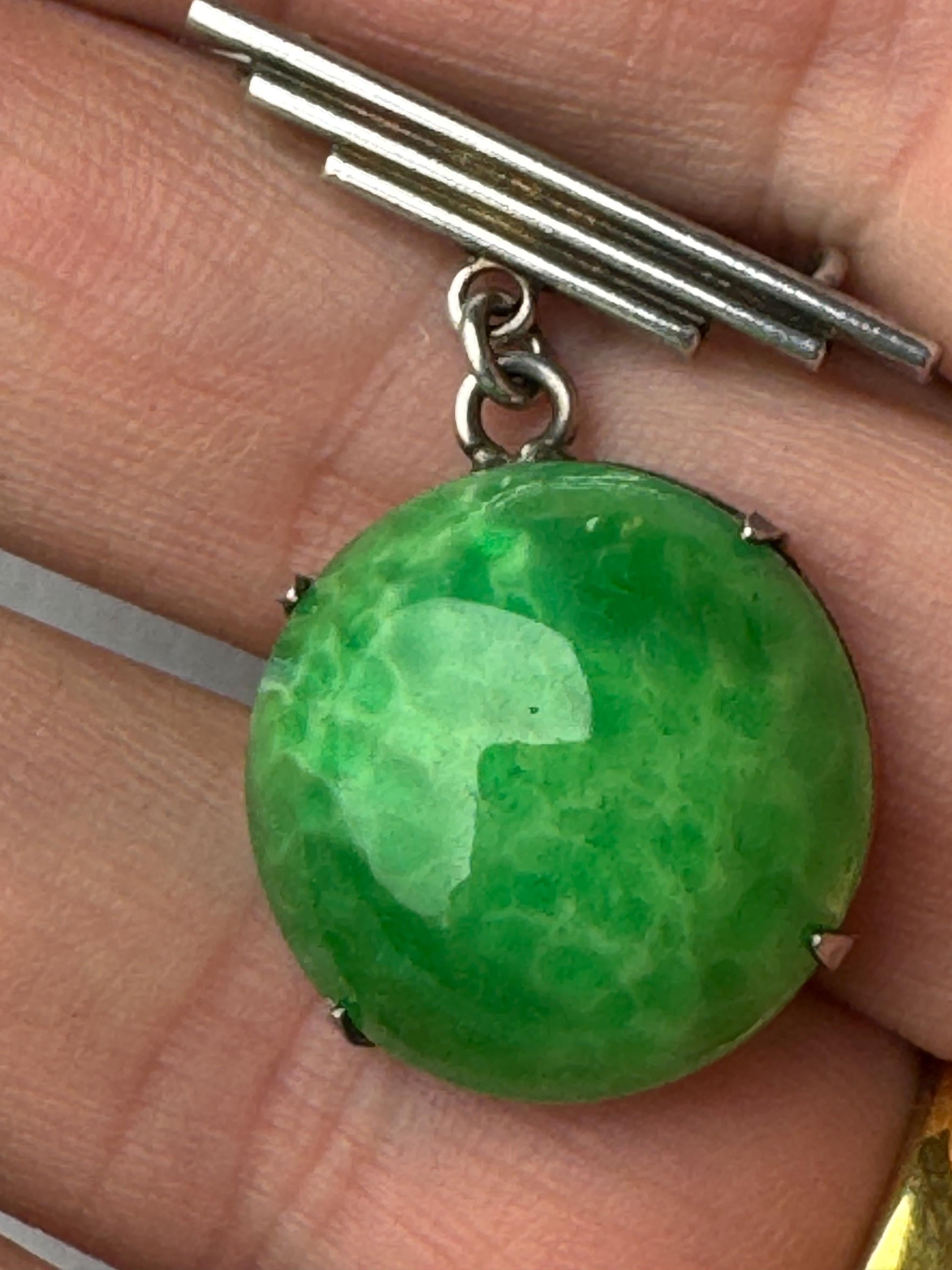 Victorian gemstone silver dropper brooch, 925 sterling jadeite or agate pin with a c clasp