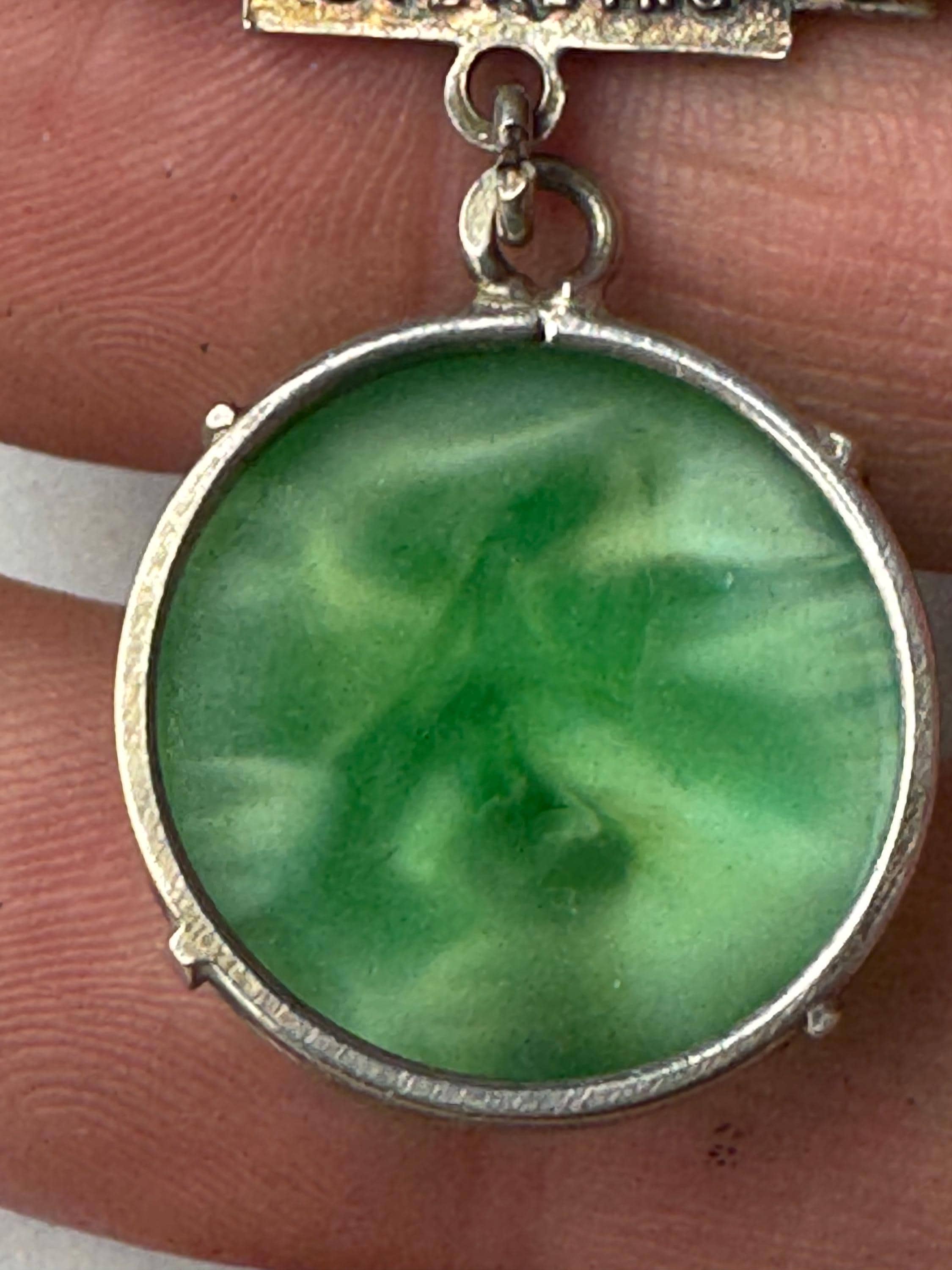 Victorian gemstone silver dropper brooch, 925 sterling jadeite or agate pin with a c clasp