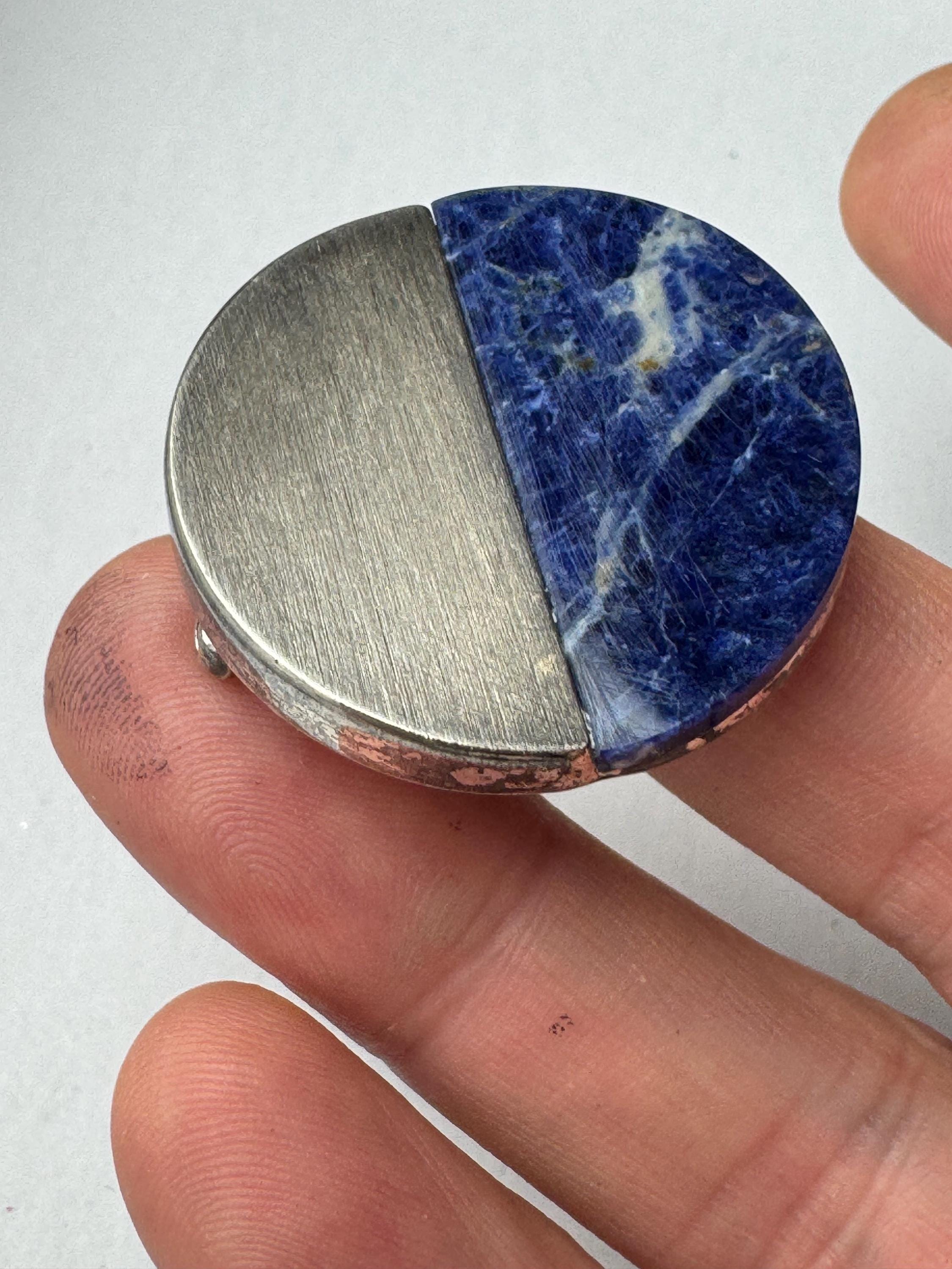 Antique 835 sodalite modernist brooch, German silver blue gemstone