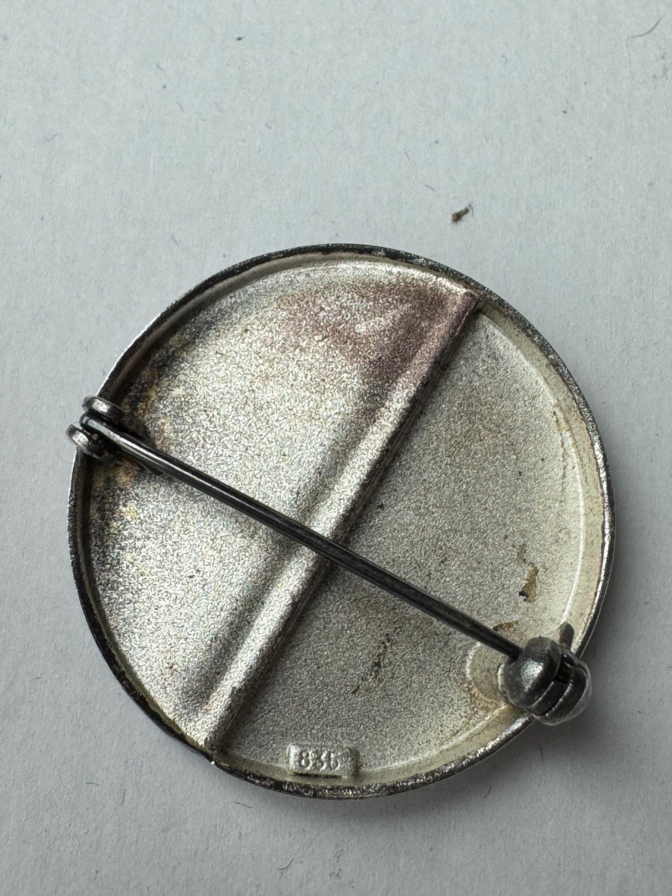 Antique 835 sodalite modernist brooch, German silver blue gemstone