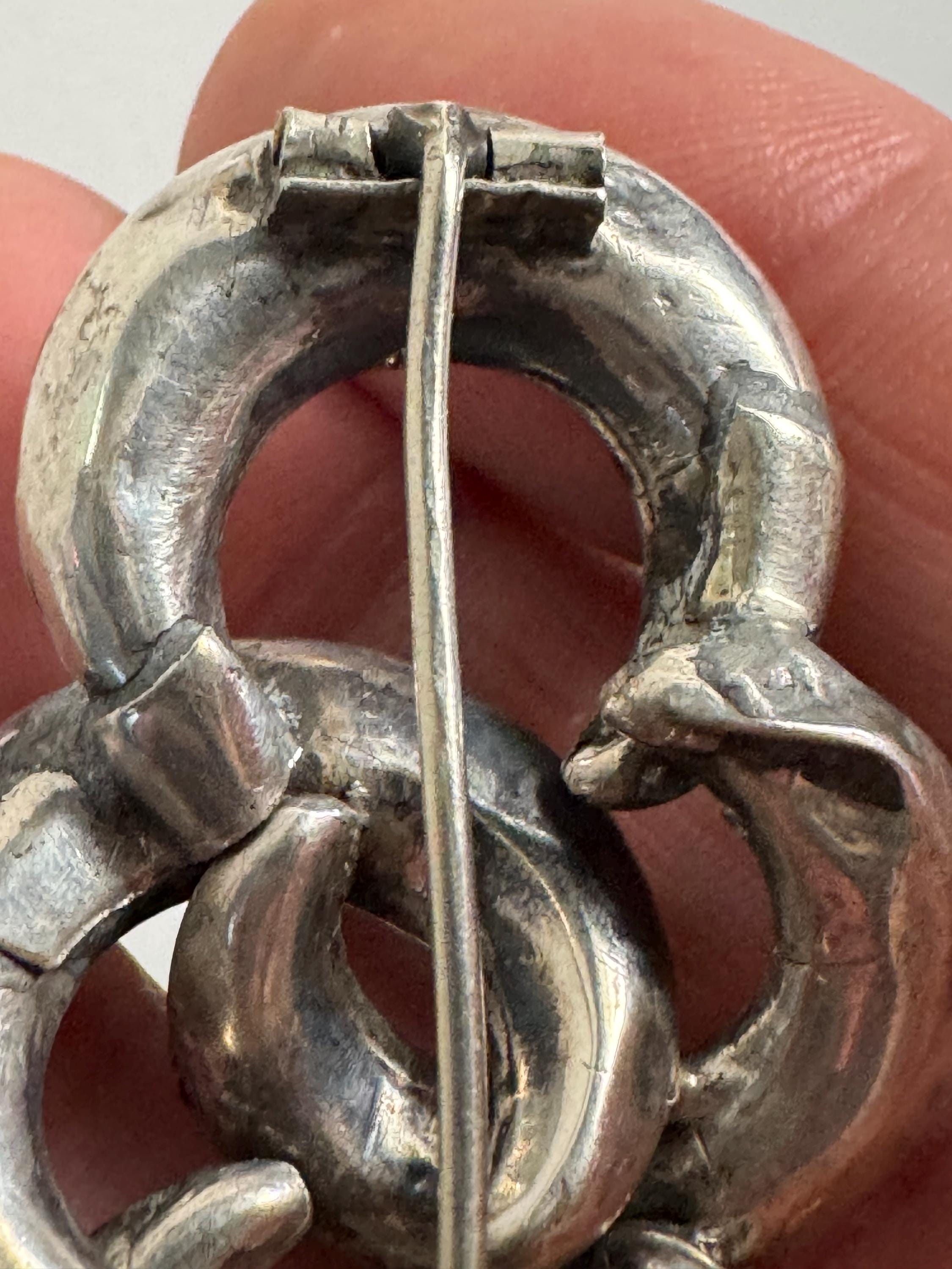 Victorian eternal lovers knot brooch,  solid silver sweetheart pin 5cm