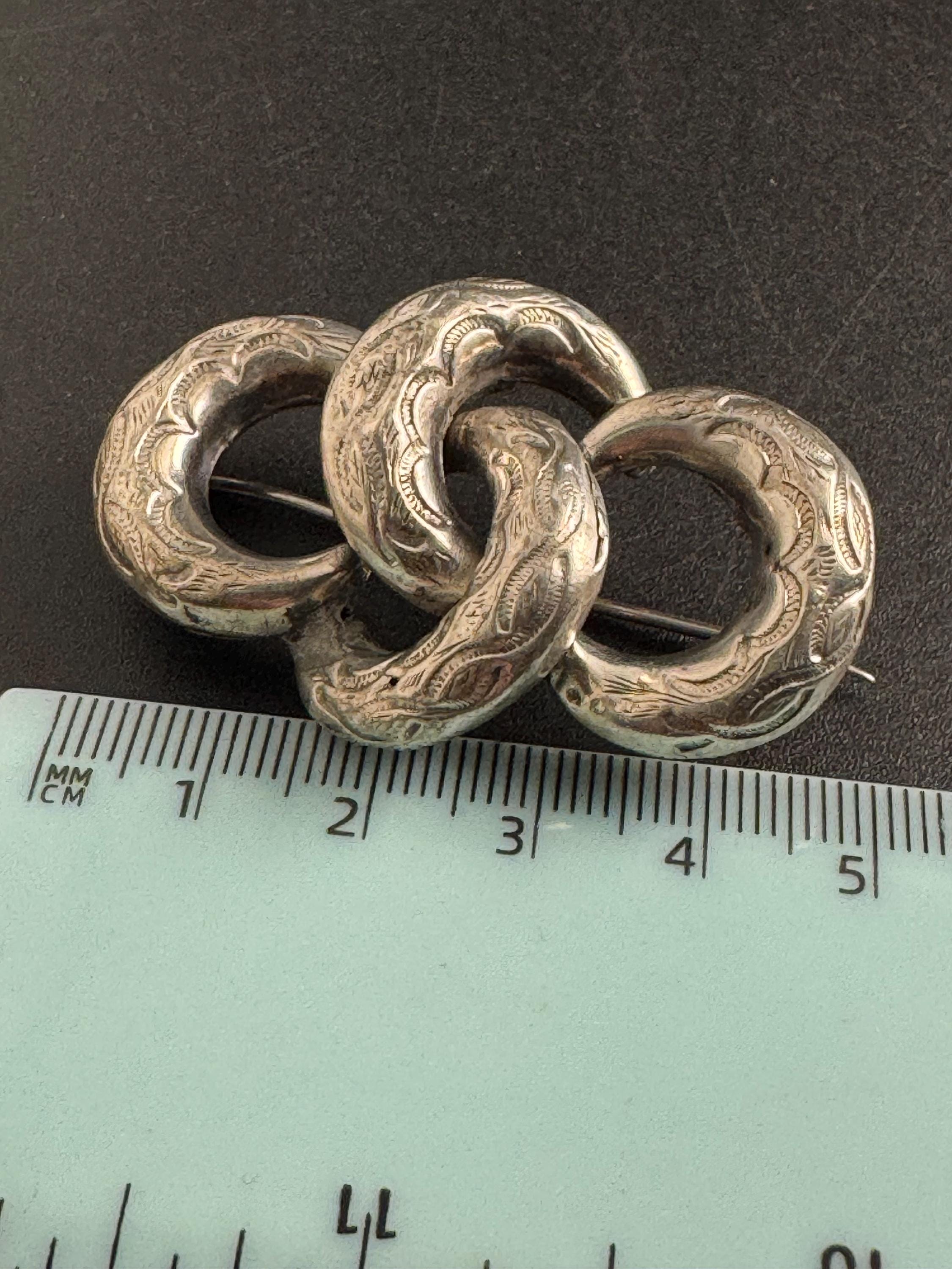 Victorian eternal lovers knot brooch,  solid silver sweetheart pin 5cm