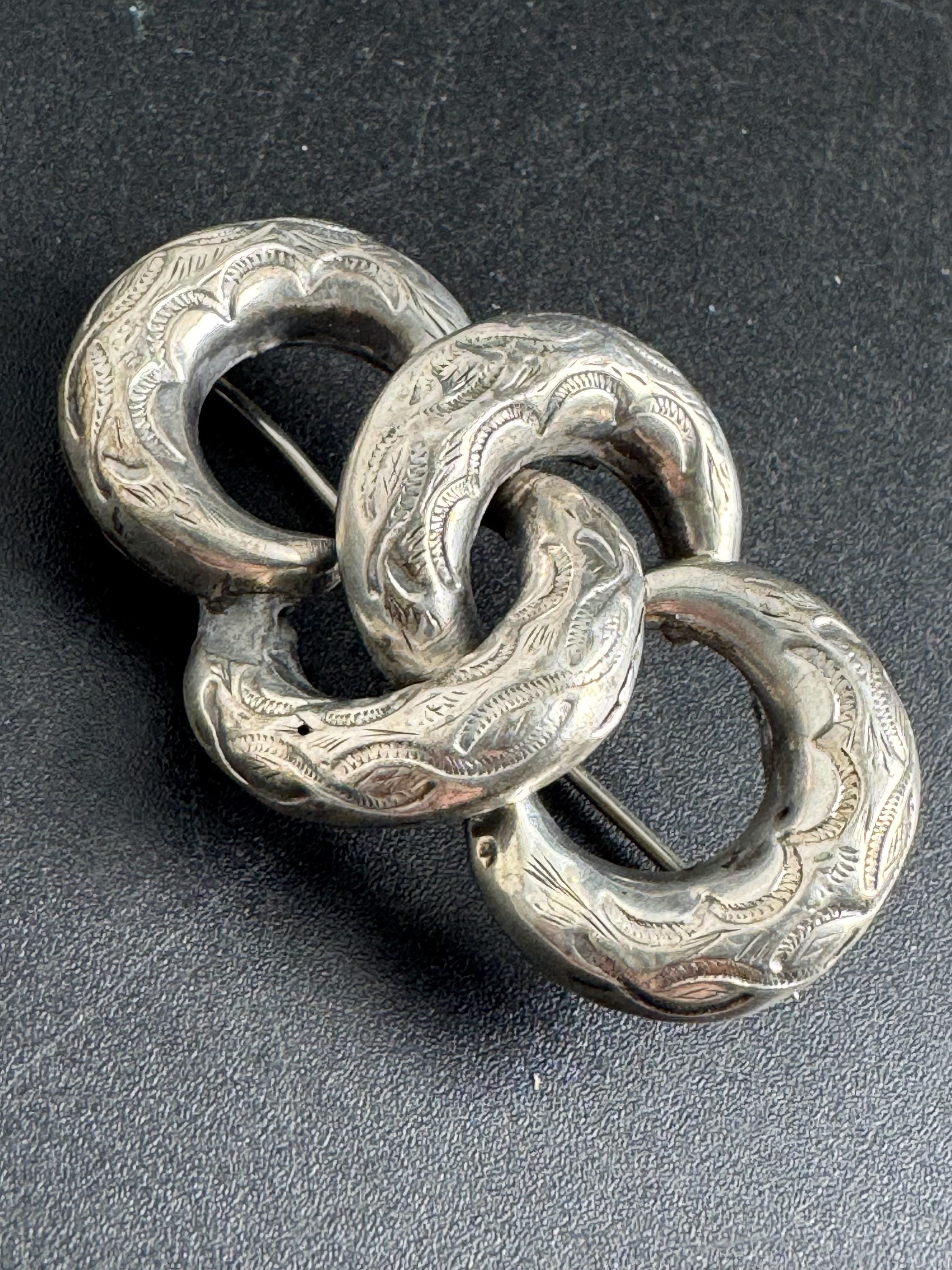 Victorian eternal lovers knot brooch,  solid silver sweetheart pin 5cm