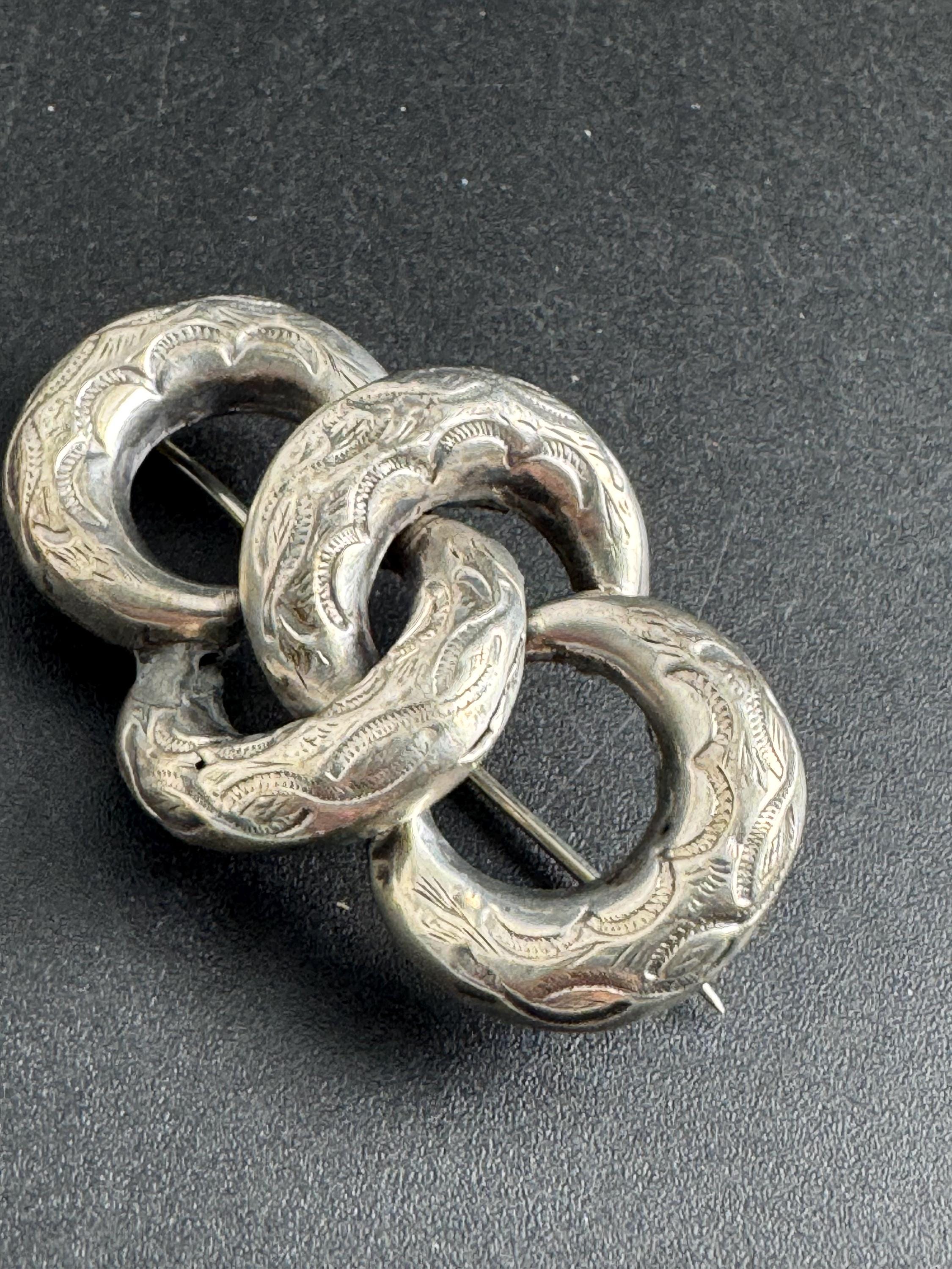 Victorian eternal lovers knot brooch,  solid silver sweetheart pin 5cm