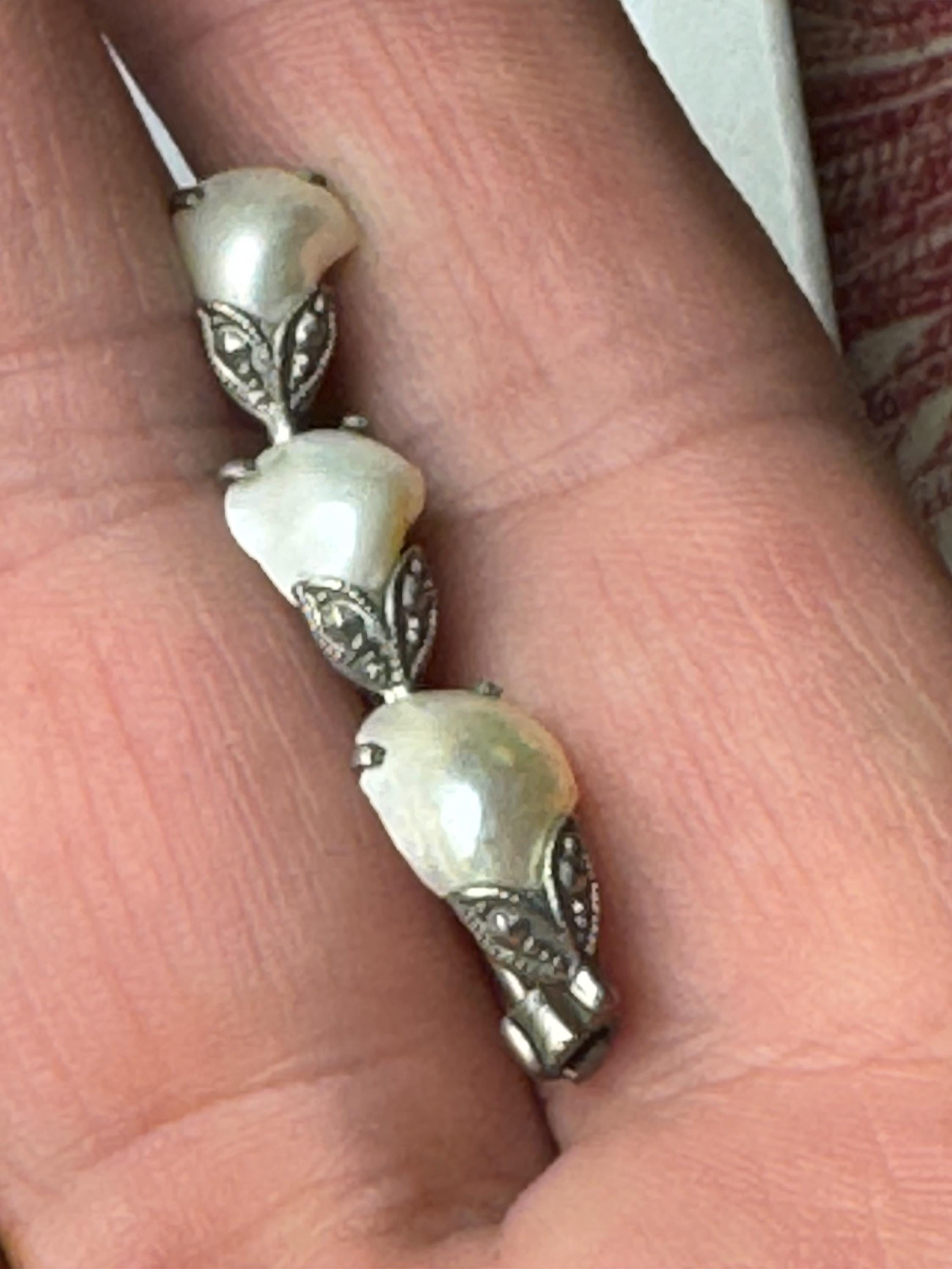 Baroque pearl 925 Marcasite Brooch: sterling silver bar Pin