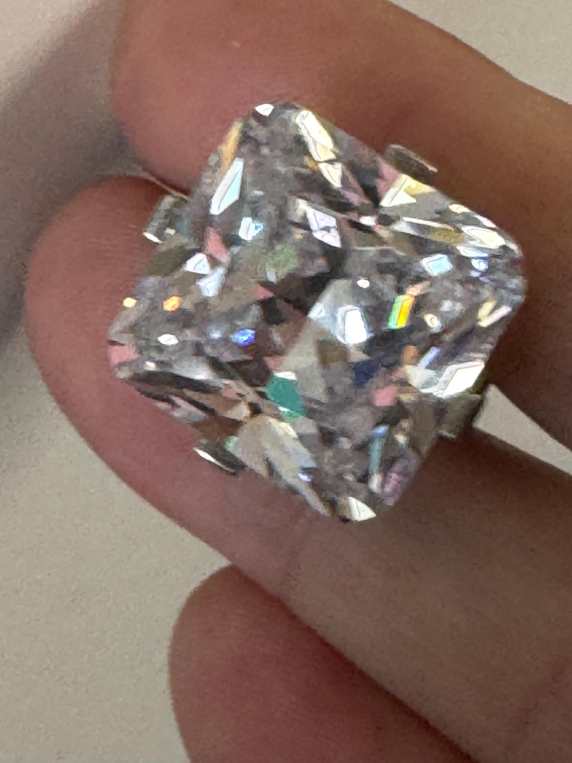 large clear stone cocktail ring,  size P.5 modernist 925 sterling silver, signed PK