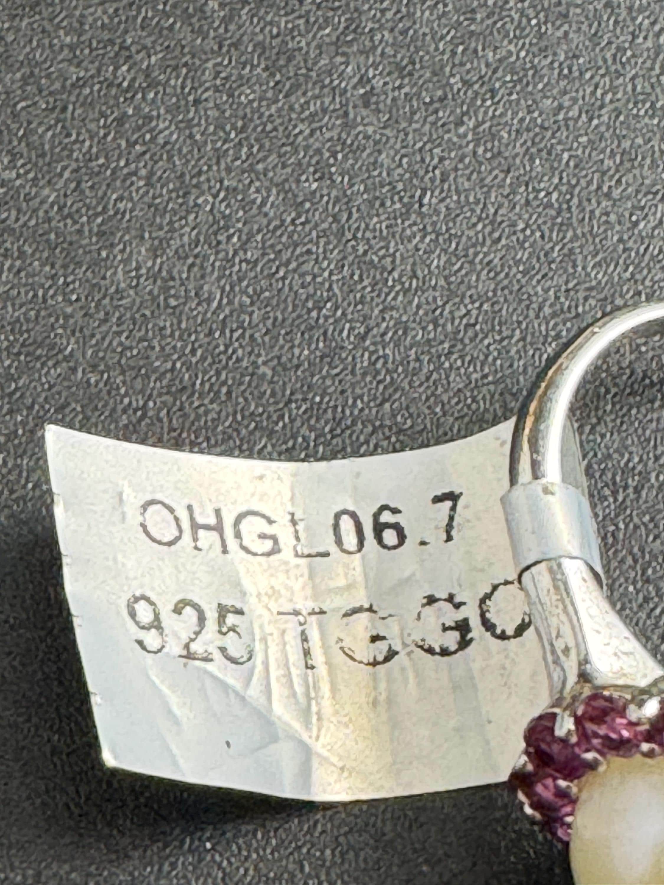 925 silver and pearl dress ring, TGGC size N.5, pink gemstones