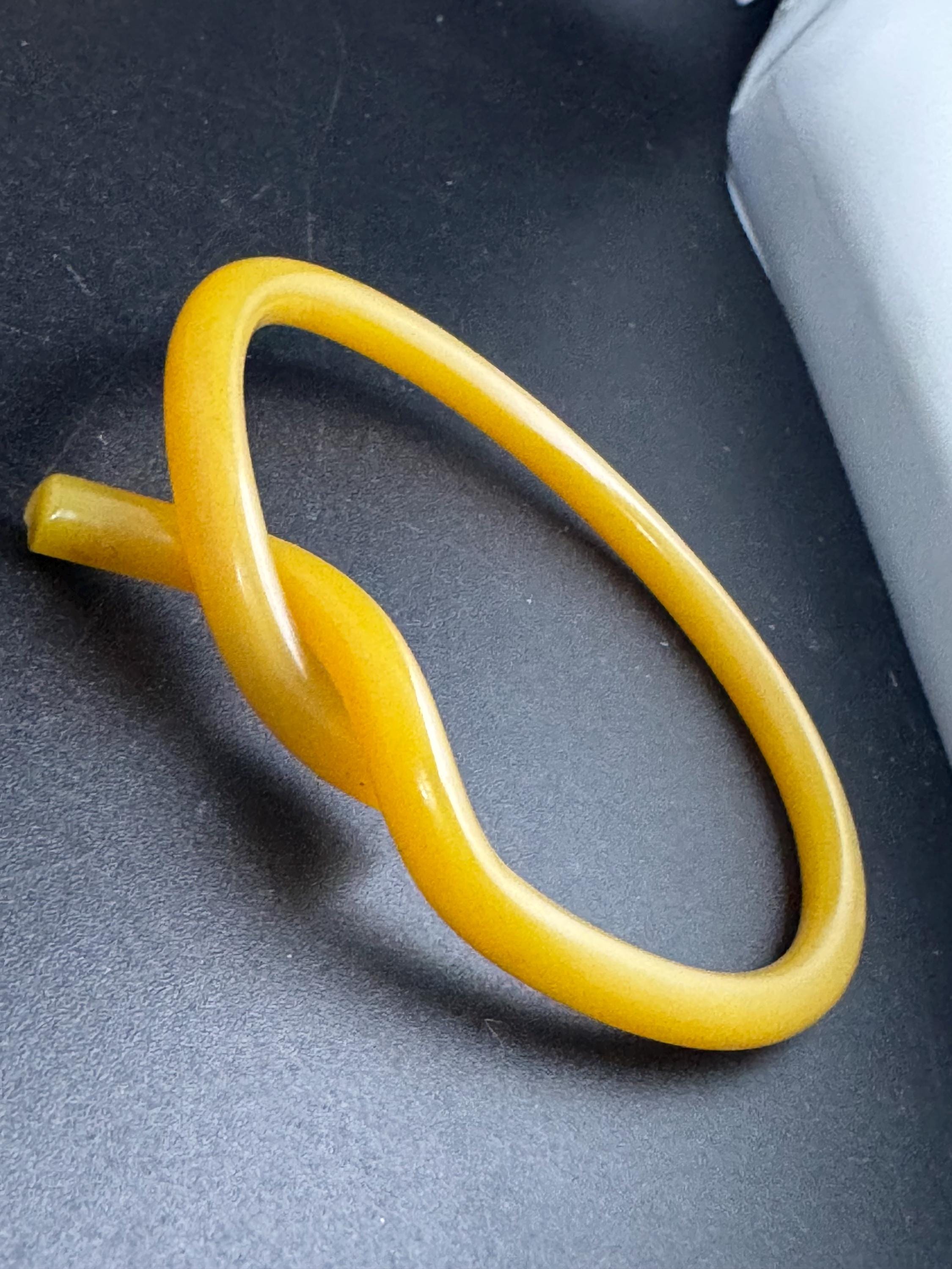 Yellow Early Plastic formed bangle bracelet, Vintage Art Deco Period galalith