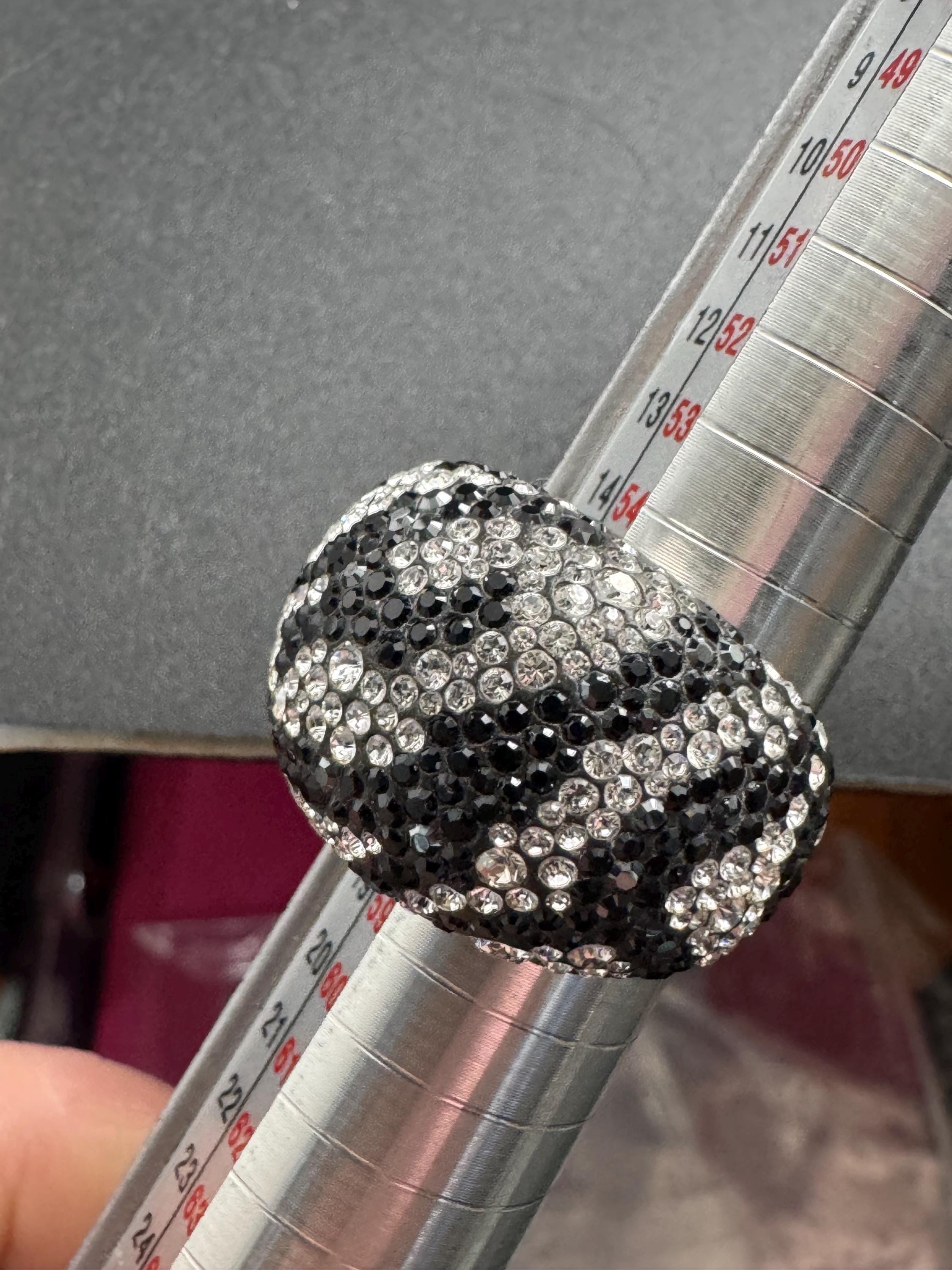 SizeP Swarovski Crystal Cocktail Ring: black and white clear rhinestones