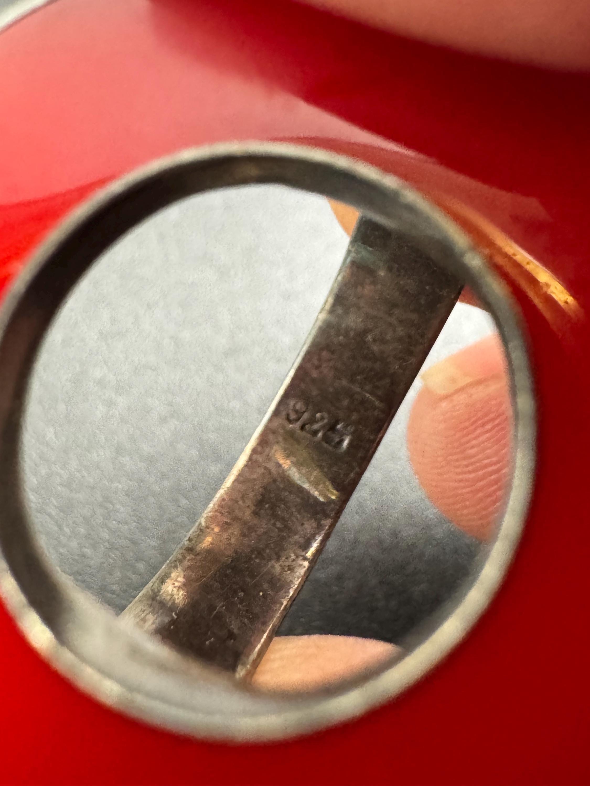 SIZE S 925 red loop brutalist dress ring, sterling silver acrylic ring