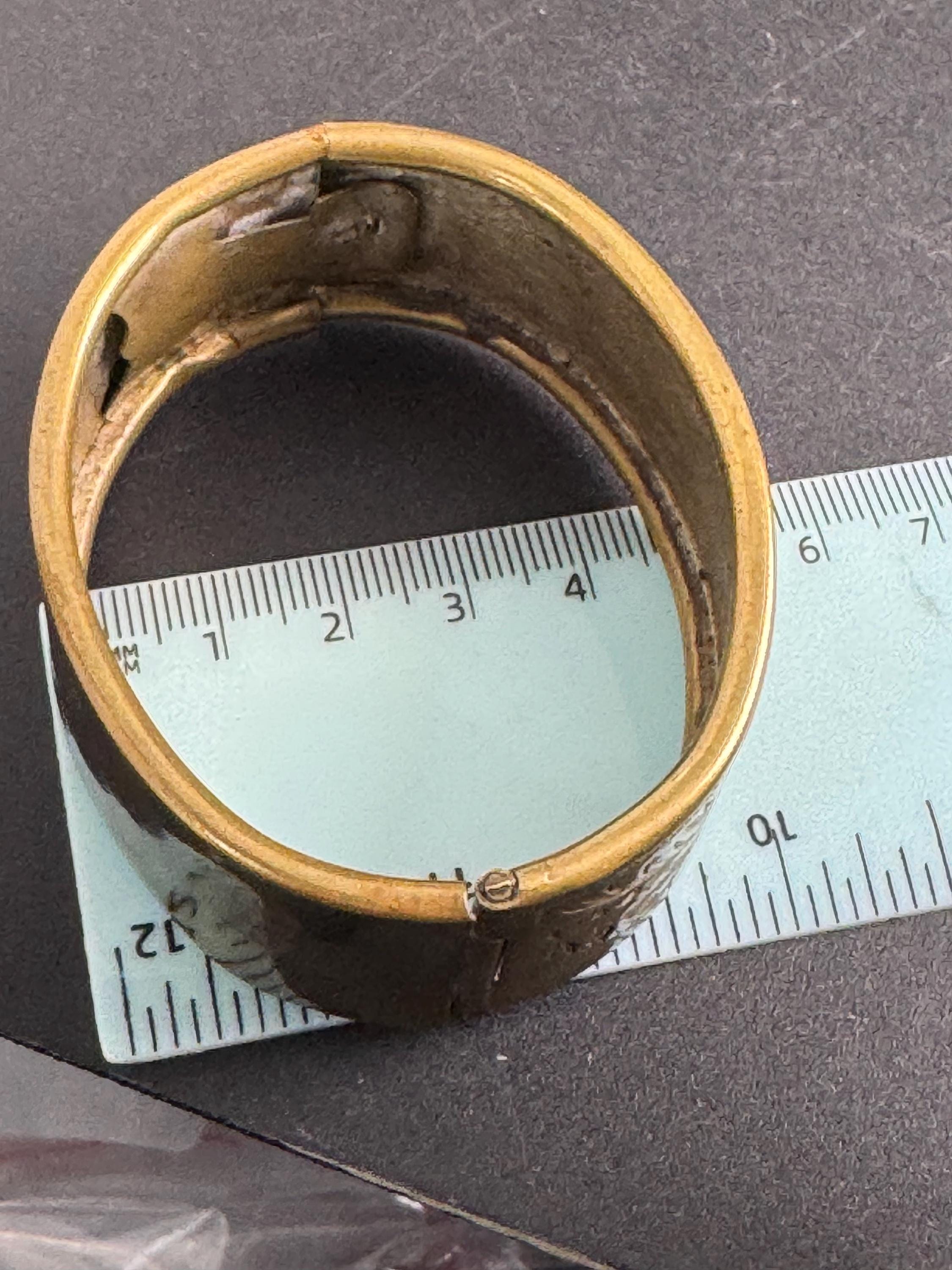 Petite fit Victorian engraved wide brass bangle :  hinged bracelet gold tone