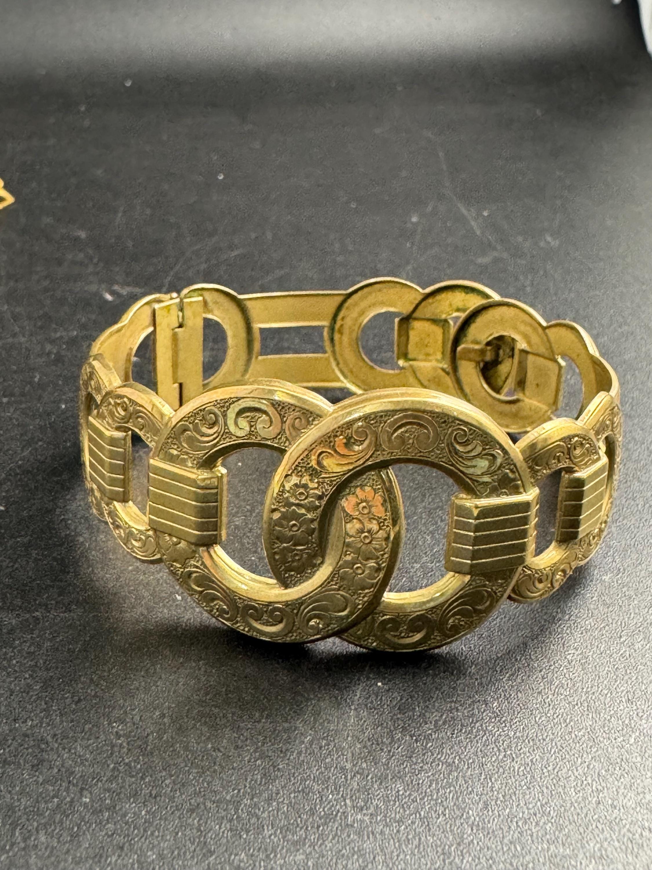 Victorian etched openwork bangle :  wide brass floral