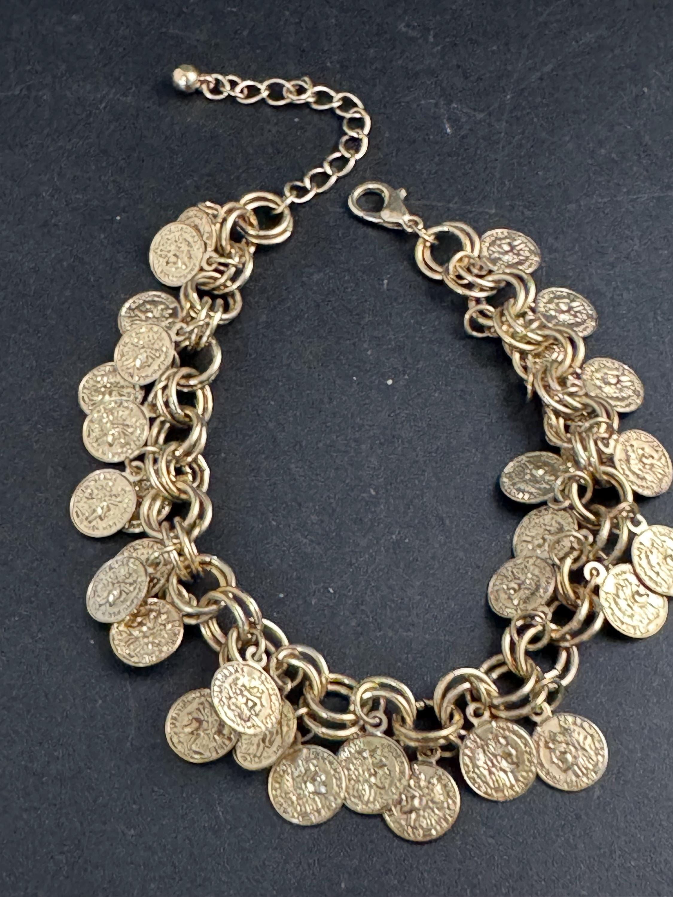 Gold coin charm ankle bracelet , adjustable 22-28cm, belly dancer
