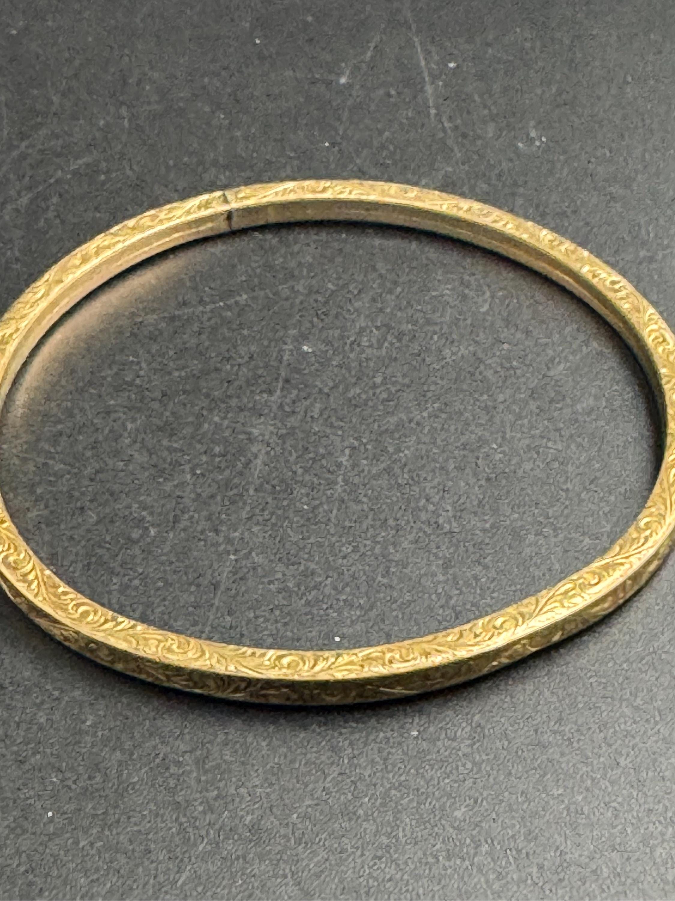 Gold etched slim Bangle for wide wrist, etched finish 8cm diameter