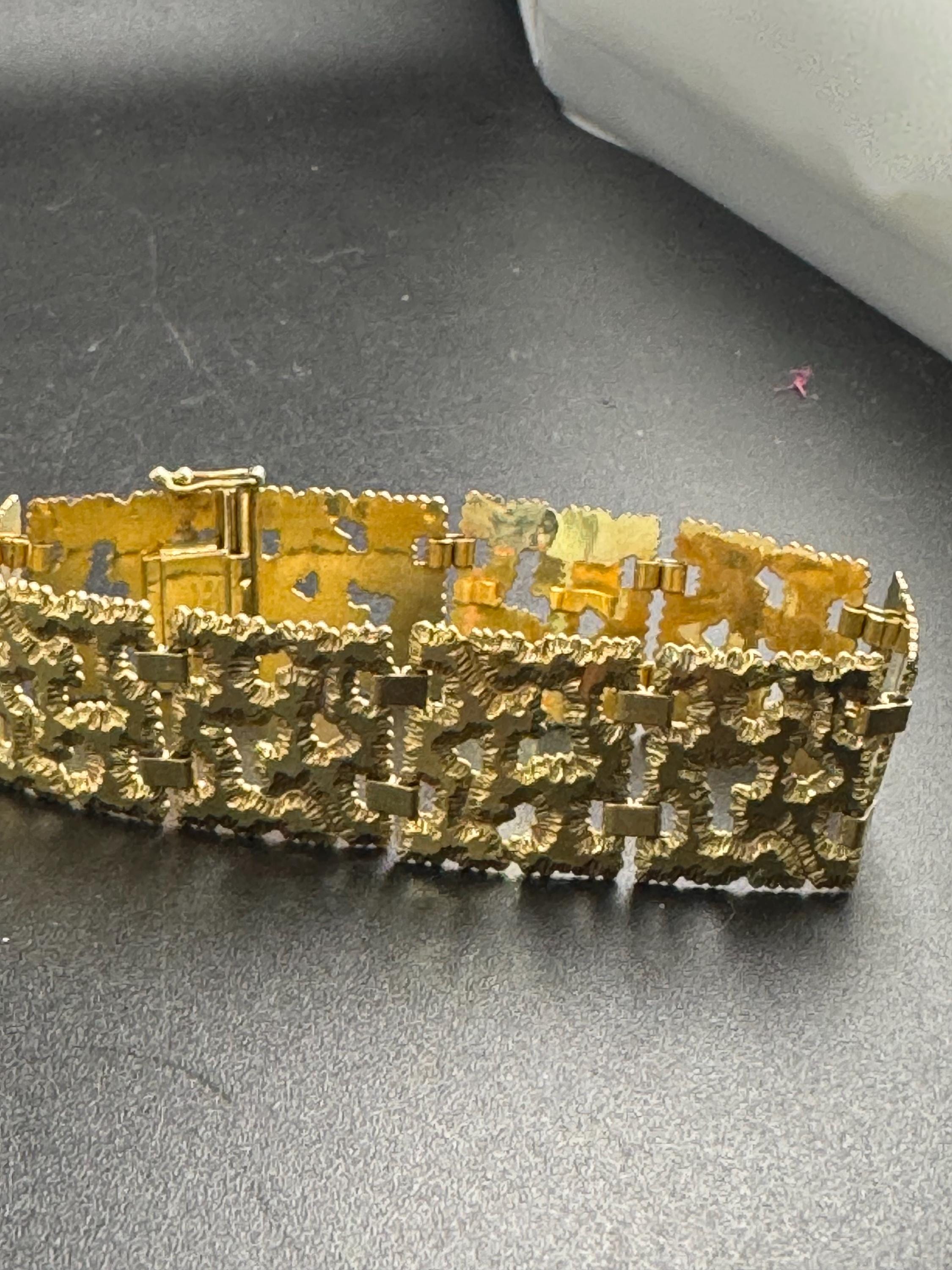 Kolmar and Jourdan rolled gold bracelet, panel link brutalist design and signed