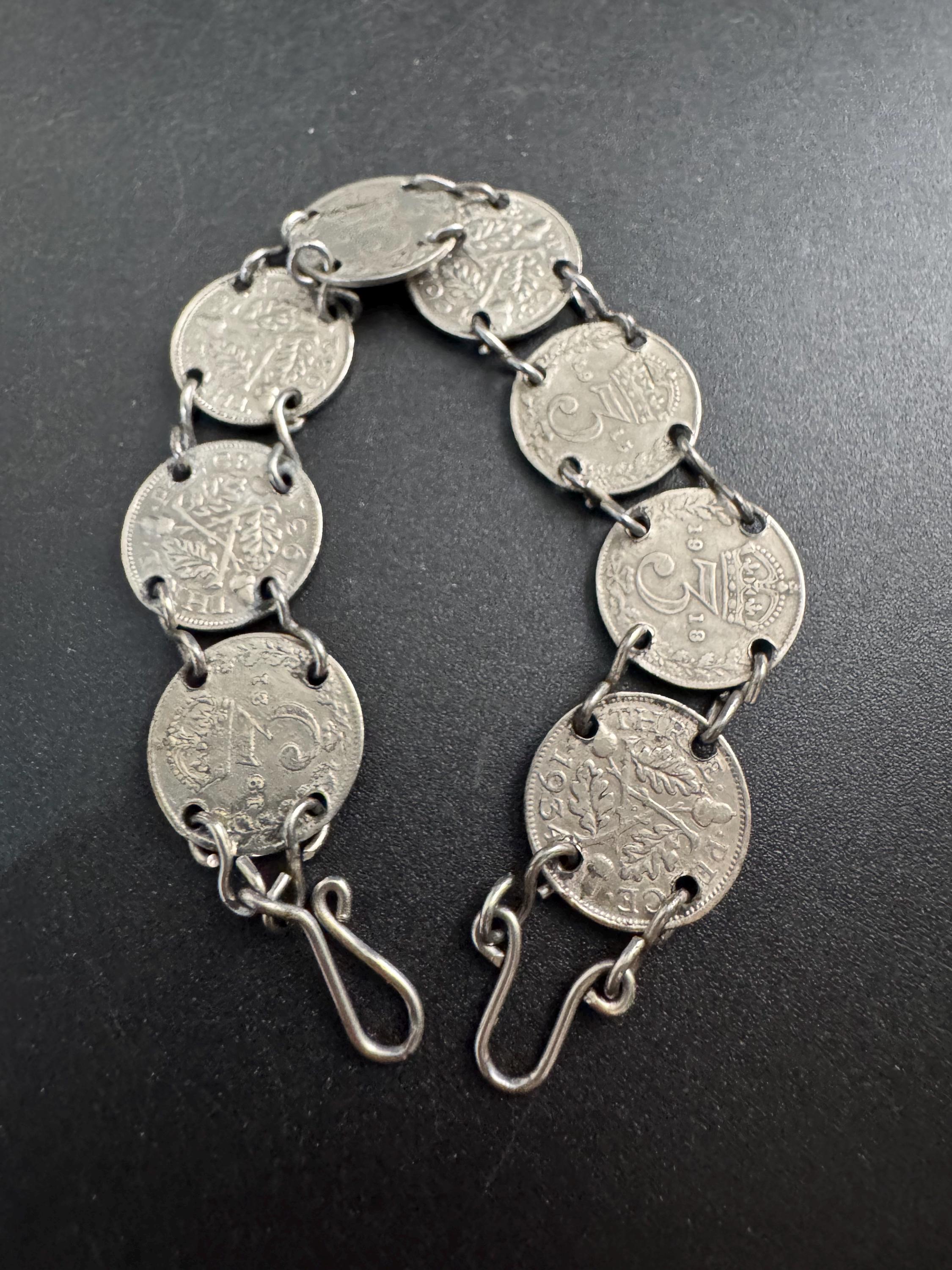 Vintage Silver threepenny 3p coin Bracelet, precious metals 17cm