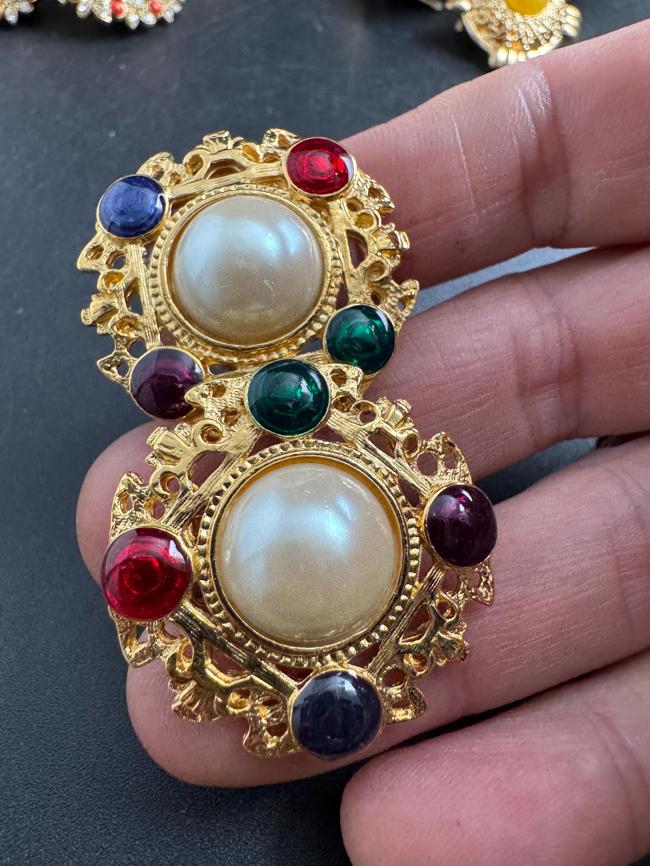 pearl coloured cabochon clip on earrings, gold tone 3cm round