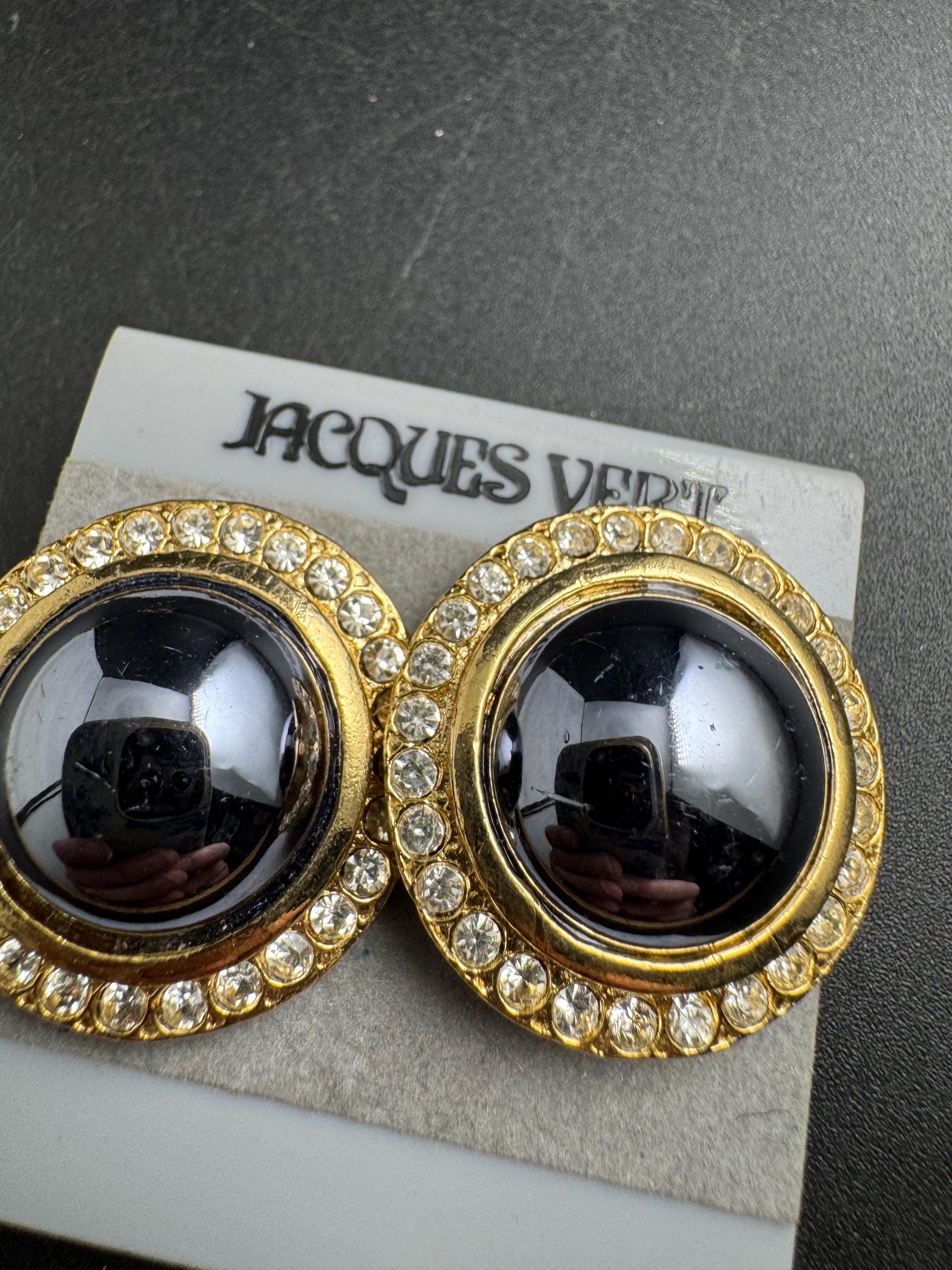 Jaques vert Clip On Earrings: Gold Tone Grey Pearl and rhinestones