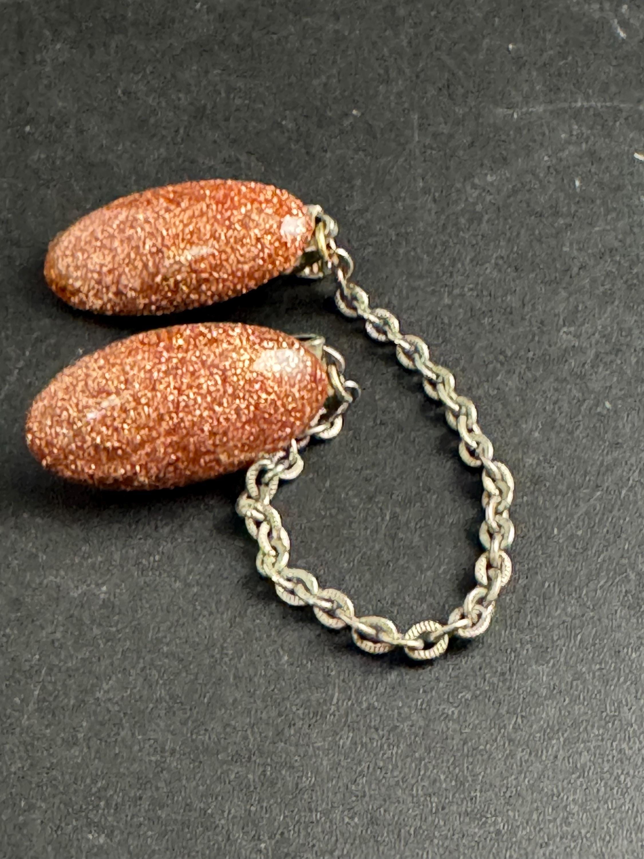 vintage gemstone sweater guards, goldstone cloak clips silver tone clothing accessory