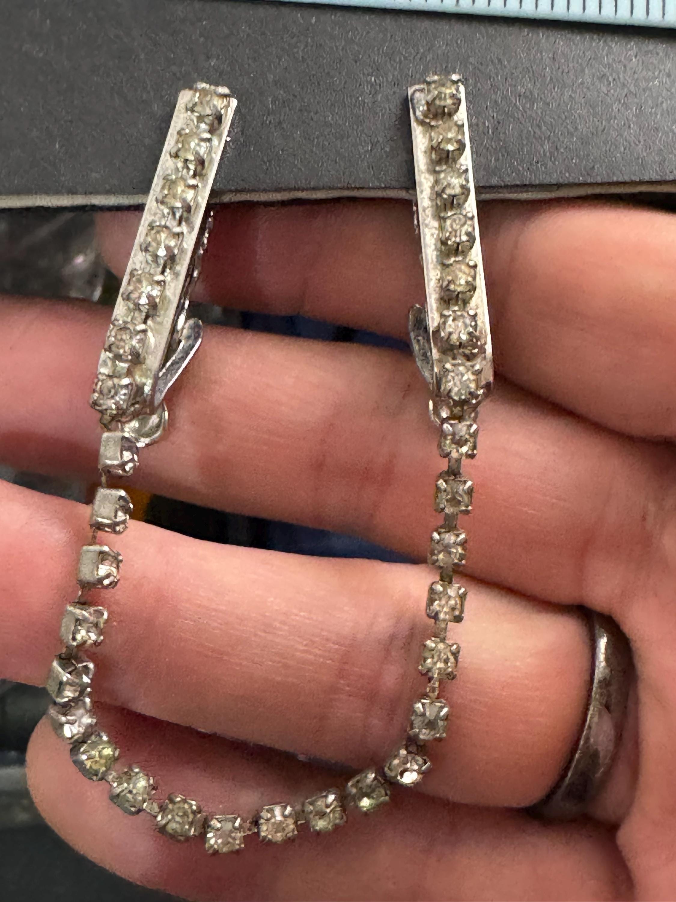 vintage rhinestone sweater guards, cloak clips silver tone clothing accessory