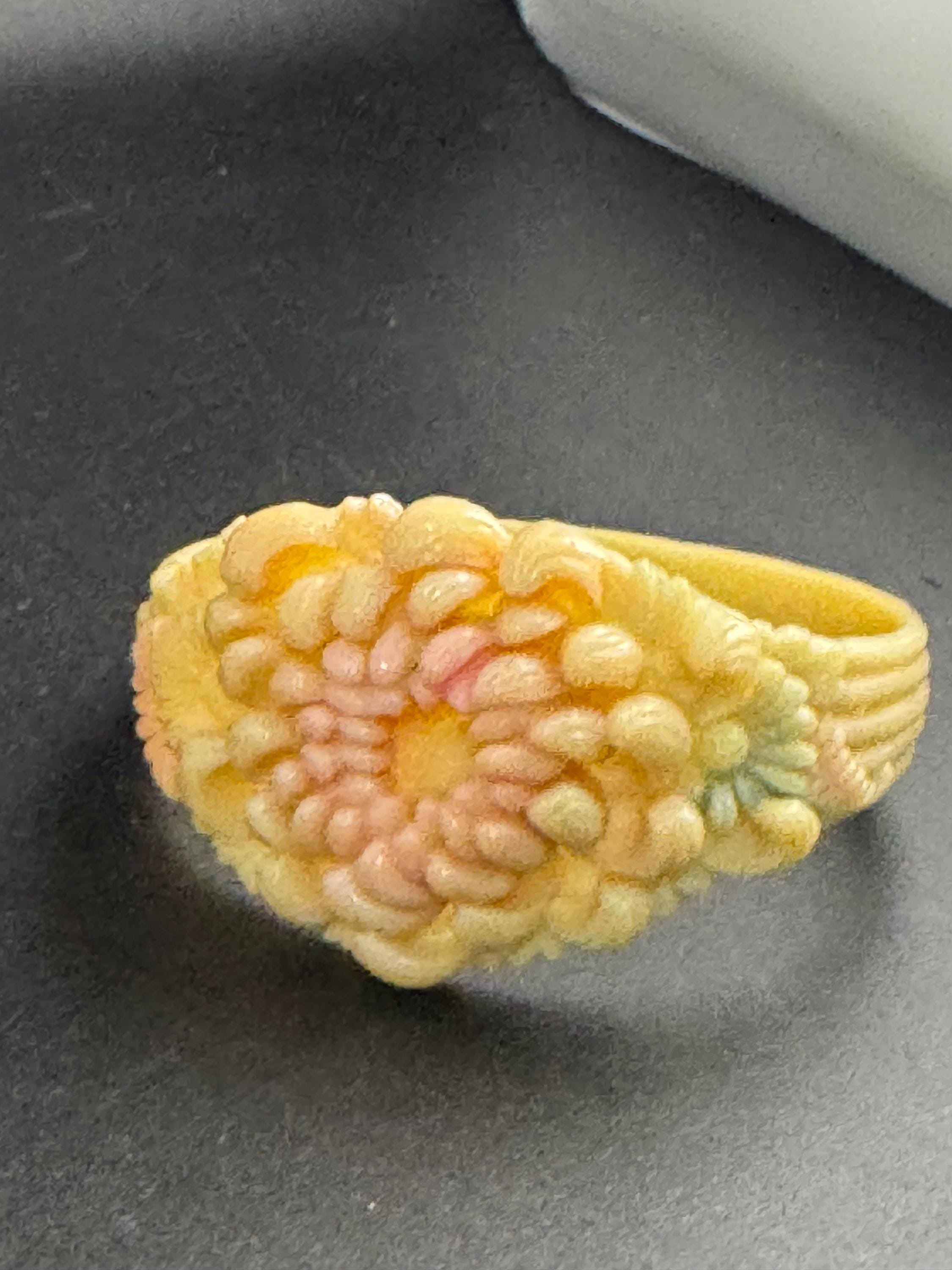 Celluloid Carved Floral Bangle Bracelet, cream Japanese chrysanthemum