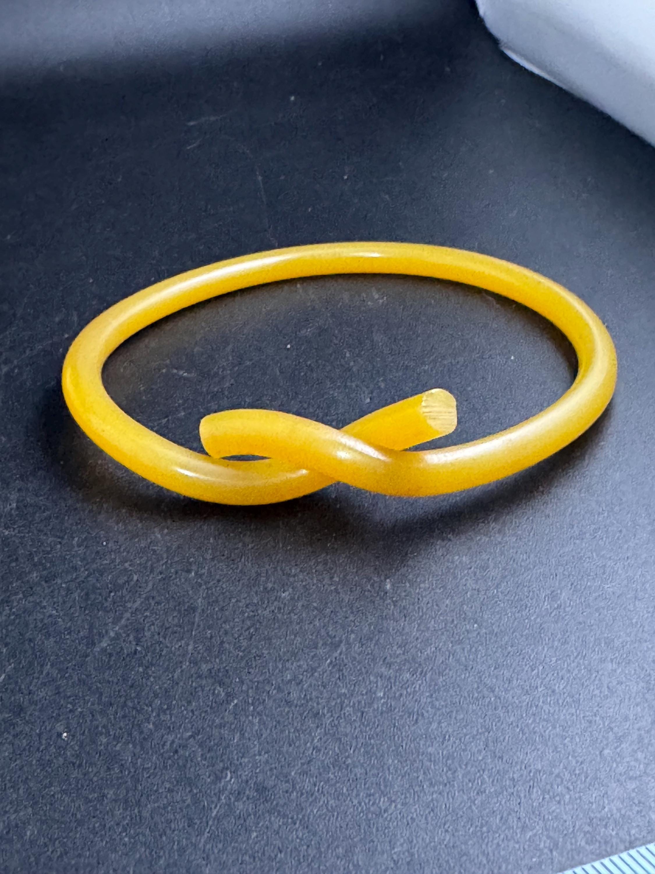 Yellow Early Plastic formed bangle bracelet, Vintage Art Deco Period galalith