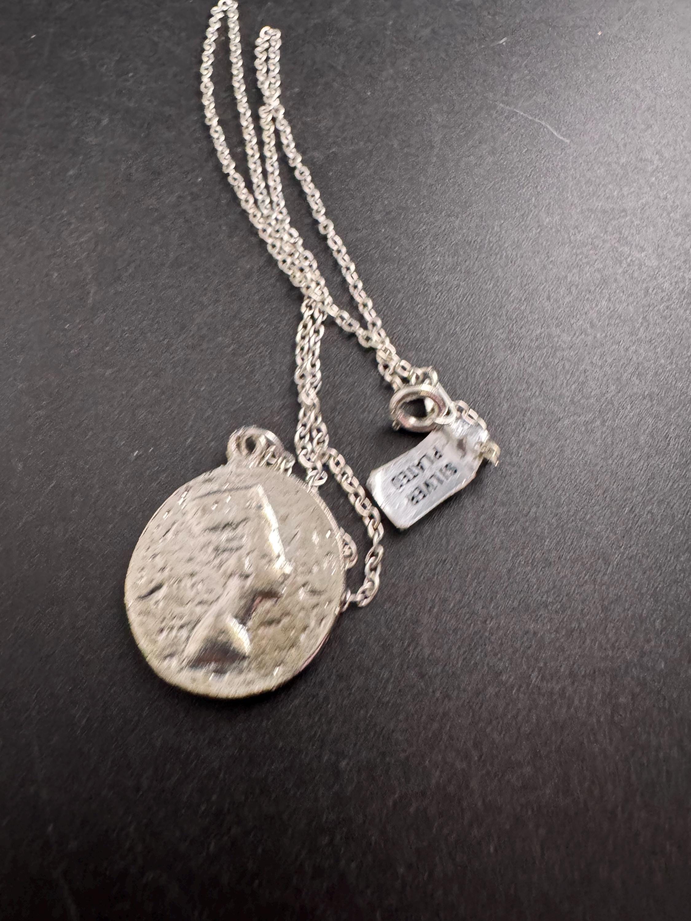 Queen Nefertiti coin pendant , silver  plated Egyptian necklace