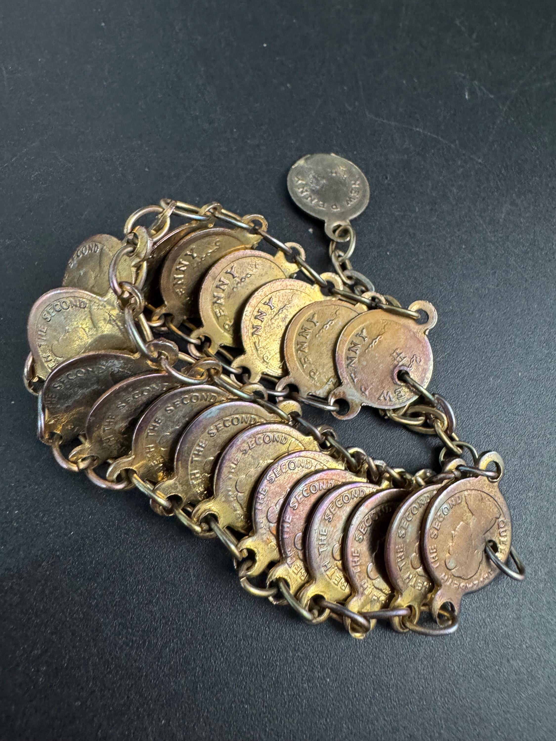 Vintage gold charm coin Bracelet, 20-27cm boho festival jewellery