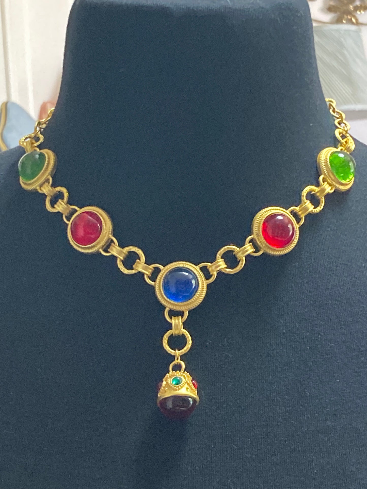 Etruscan glass cabochon gripoix style necklace