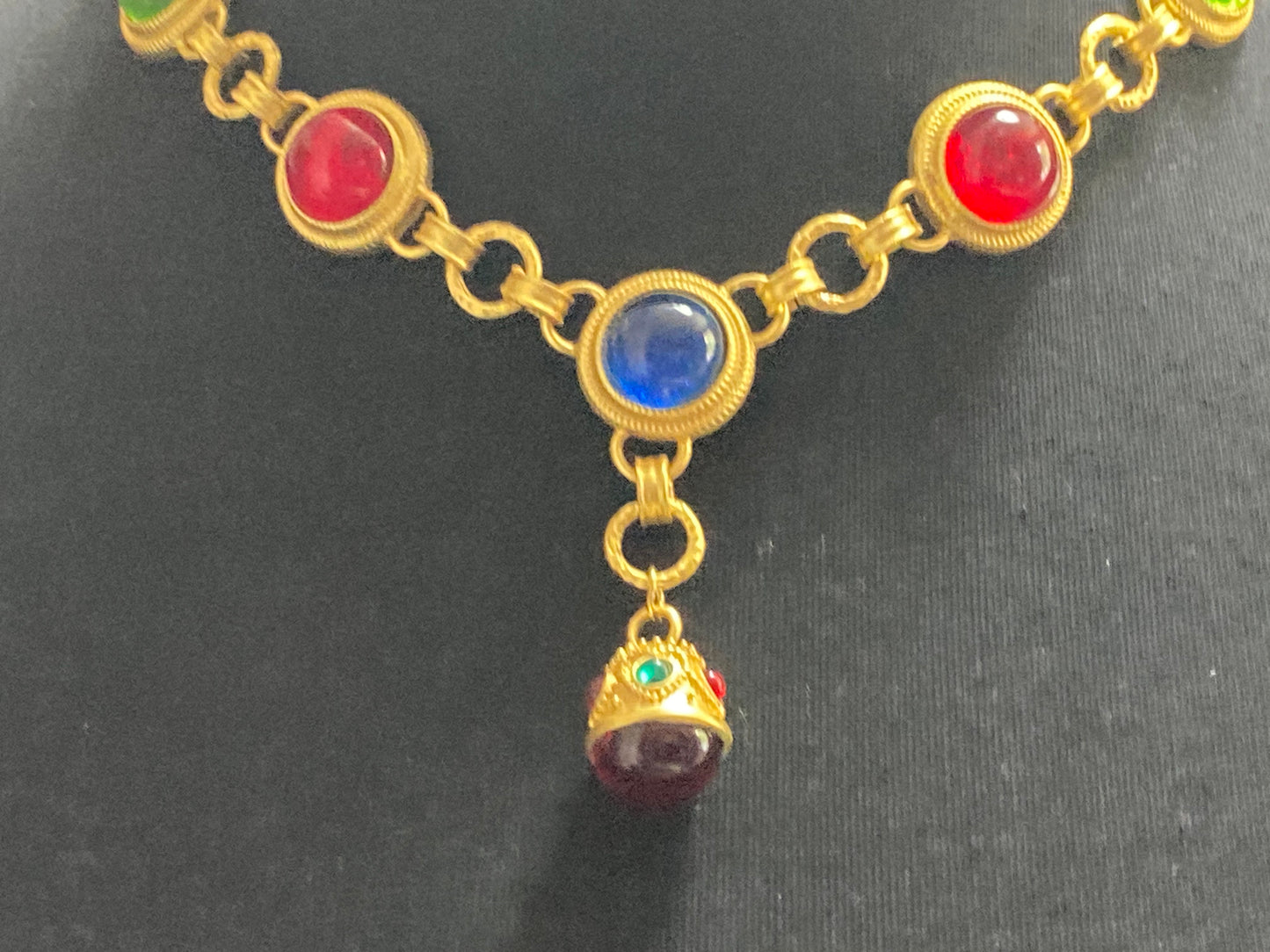 Etruscan glass cabochon gripoix style necklace
