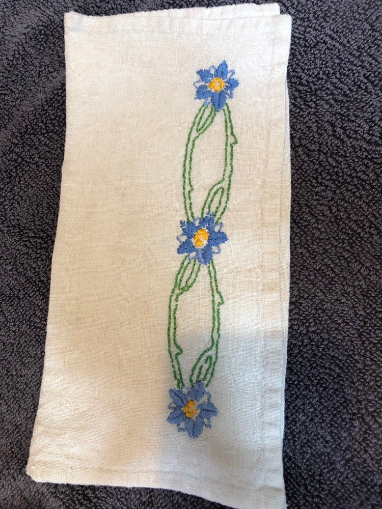 Cream linen cotton Handkerchief case hankie case embroidered floral