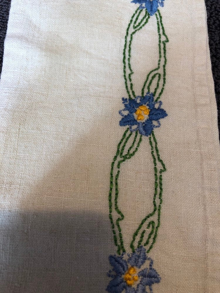 Cream linen cotton Handkerchief case hankie case embroidered floral