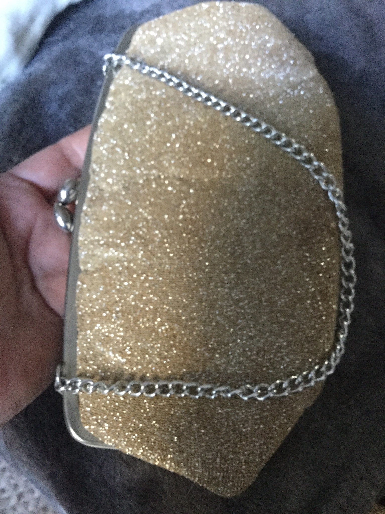 Vintage Retro 1960s 1970s silver chain Gold Lurex Handbag clutch Evening bag