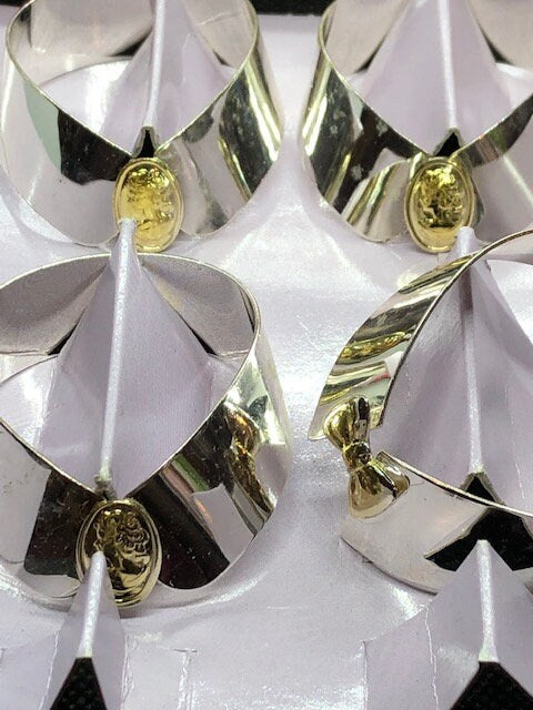 Falstaff His and Hers Vintage Set of 4 Silver Novelty Napkin Rings 1 x gold bow ties 3 x gold cameo