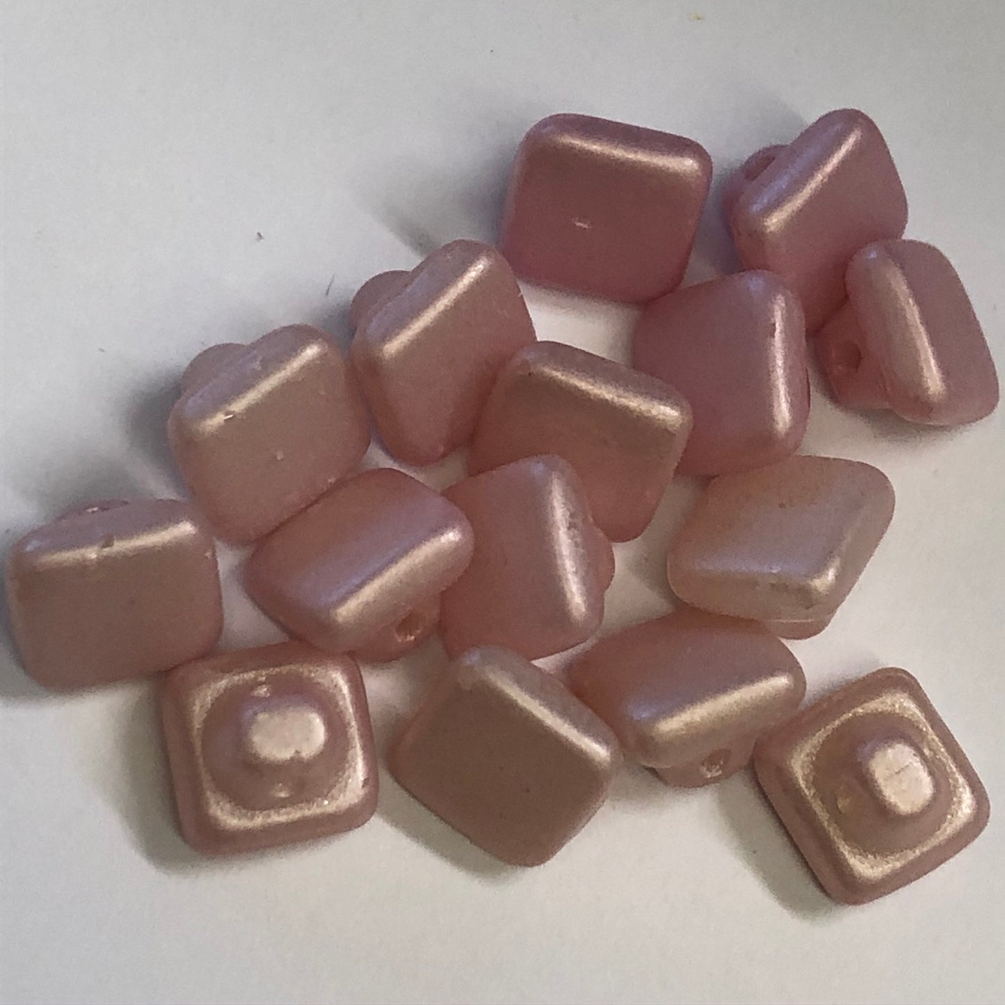 job lot 17 pretty soft pastel pink glass square buttons Antique Vintage Sewing 7mm